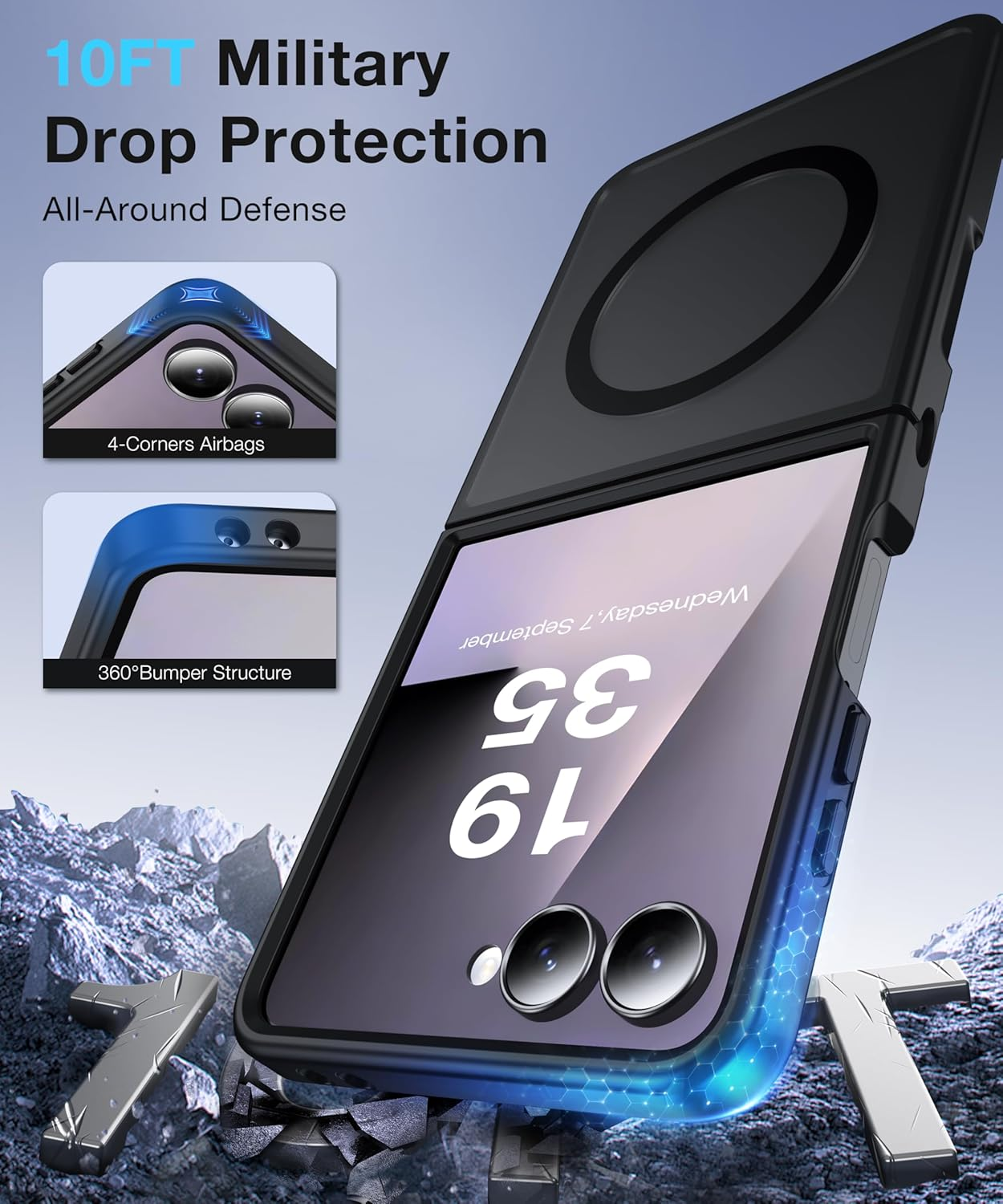 FNDMIL NO.1 Magnetic for Samsung Galaxy Z Flip 7 Case Compatible with Magsafe [Military Grade Drop Tested][Translucent Matte][Anti-Fingerprint] Soft Silicone Bumper for Samsung Flip 7 Case Slim,Black image number 2