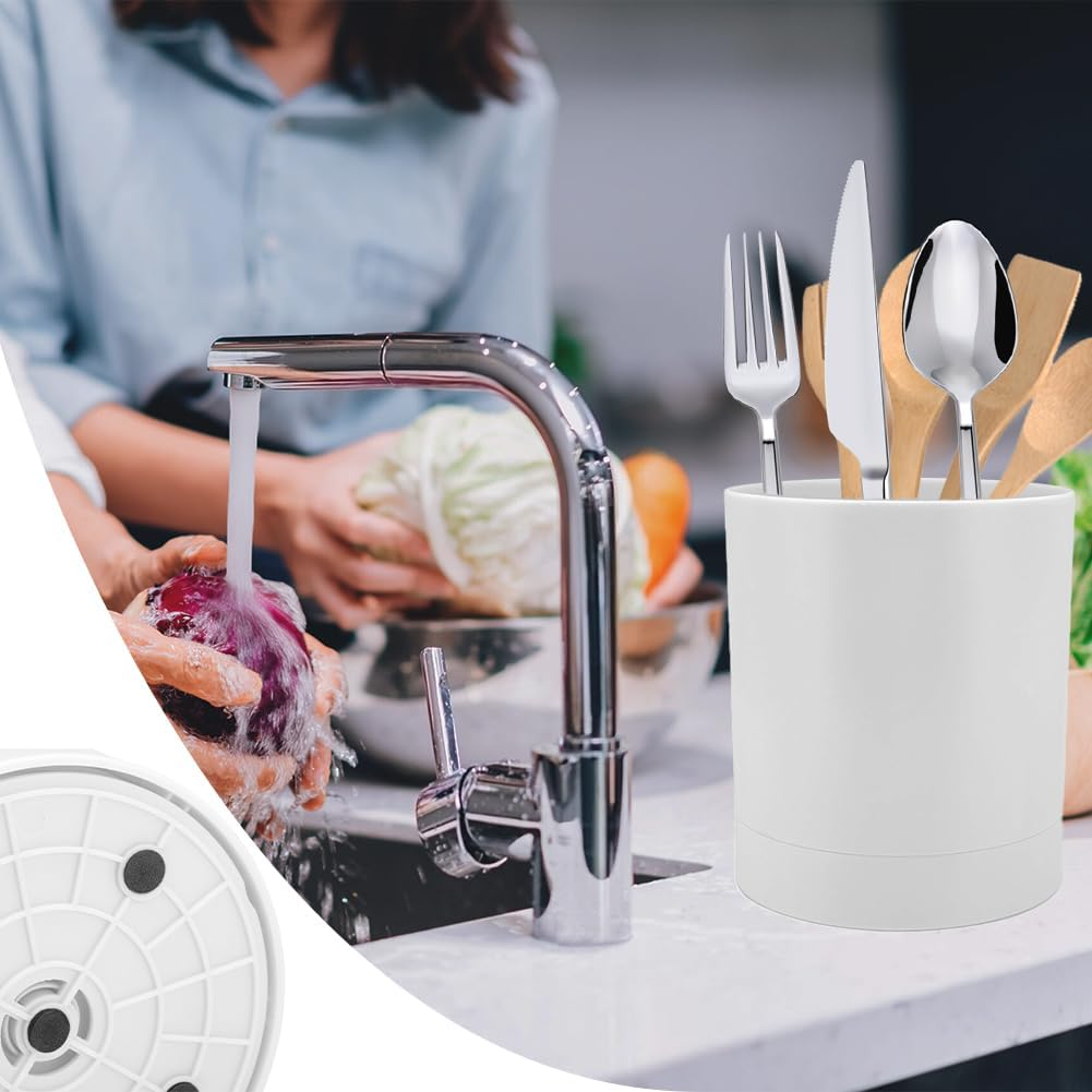 Cutlery Holder, Utensil Holder, 360 Rotating Cutlery Organiser, Utensils, Storage Basket, Cutlery Basket, Cutlery Storage, Kitchen Drip Holder, Dry Stand, Non-Slip PP (White) image number 3