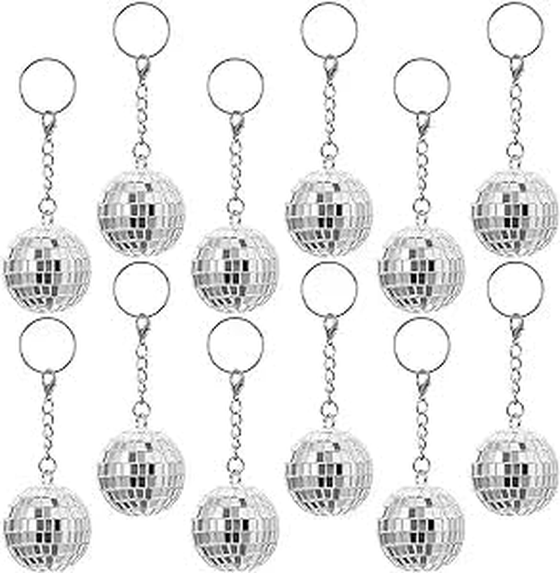 Disco Ball Keychain Mini 70S Disco Keychain Bulk Mirror Ball Keychain 1970S Disco Ball Accessories Supplies Bling Sparkly Ball Party Favors for Birthday Christmas Disco Party Decorations (24 Silver)