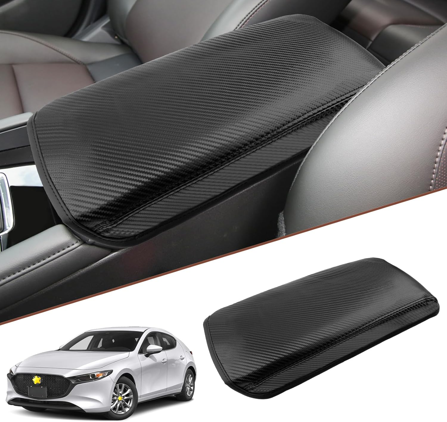 SKTU for 2019 2020 2021 2022 2023 2024 Mazda 3 Mazda3 Center Console Cover 2023 2024 Mazda3 Armrest Pad 2024 Mazda3 BP Seat Box Cover Automotive Car Center Console Soft Cushion (Carbon Fiber) image number 2