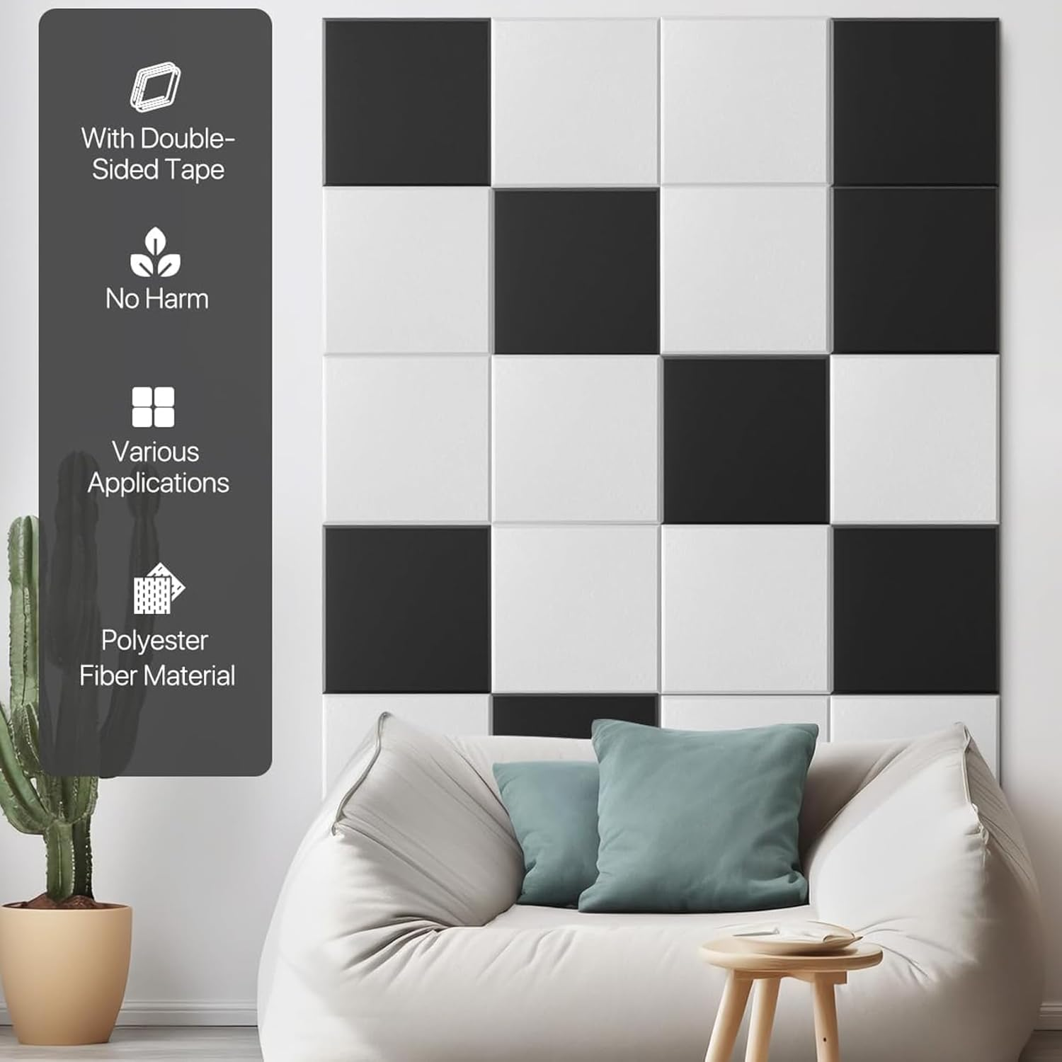 12 Pack White Soundproof Wall Panels, Self-Adhesive Square Acoustic Panels Sound Absorbing, High Density Acoustic Foam Panels for Home Office, Reccording Studio, Ceiling, 30 * 30 * 1Cm image number 6