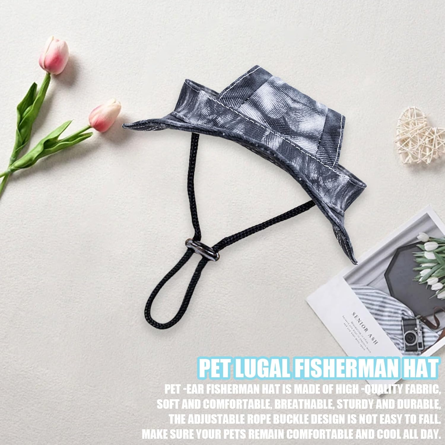 Dog Sun Hat,1Pc Adjustable Princess Dog Bucket Hat with Ear Holes,Round Brim Dogs Visor Cap Pet Fisherman Hat for Pupies Small Dogs Cat Outdoor Sport (Black, Small) image number 3