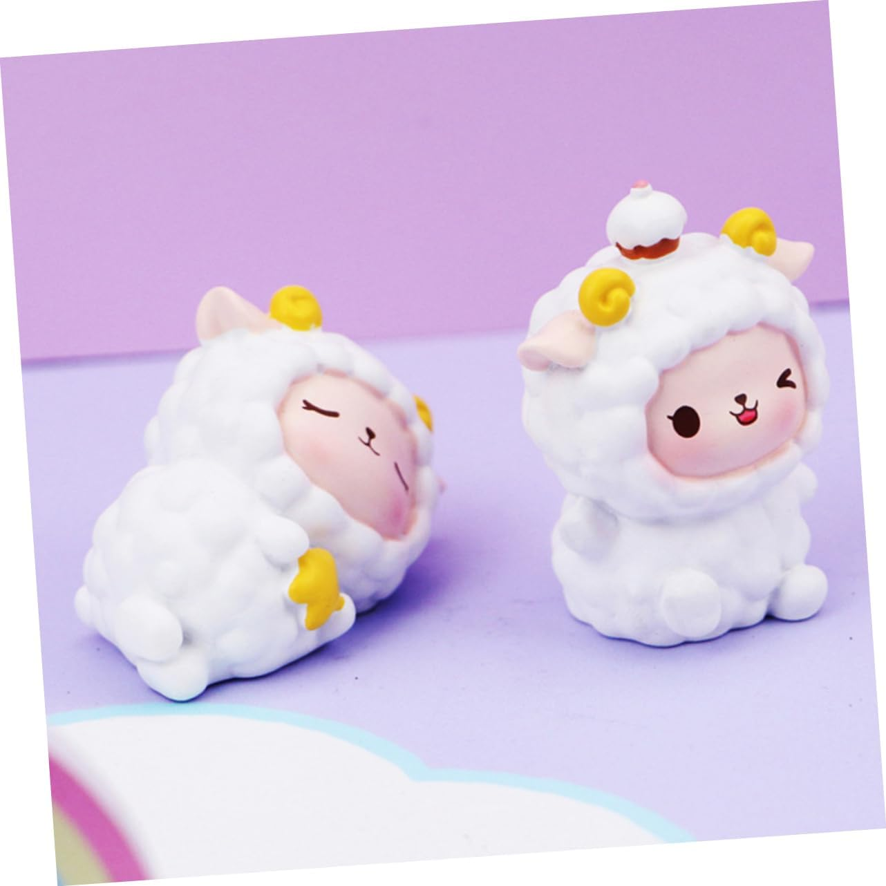 Sosoport 4Pcs Mini Resin Sheep Ornaments Decorative Animals for Car Living Room Office Sheep Cake Decorations Set image number 1