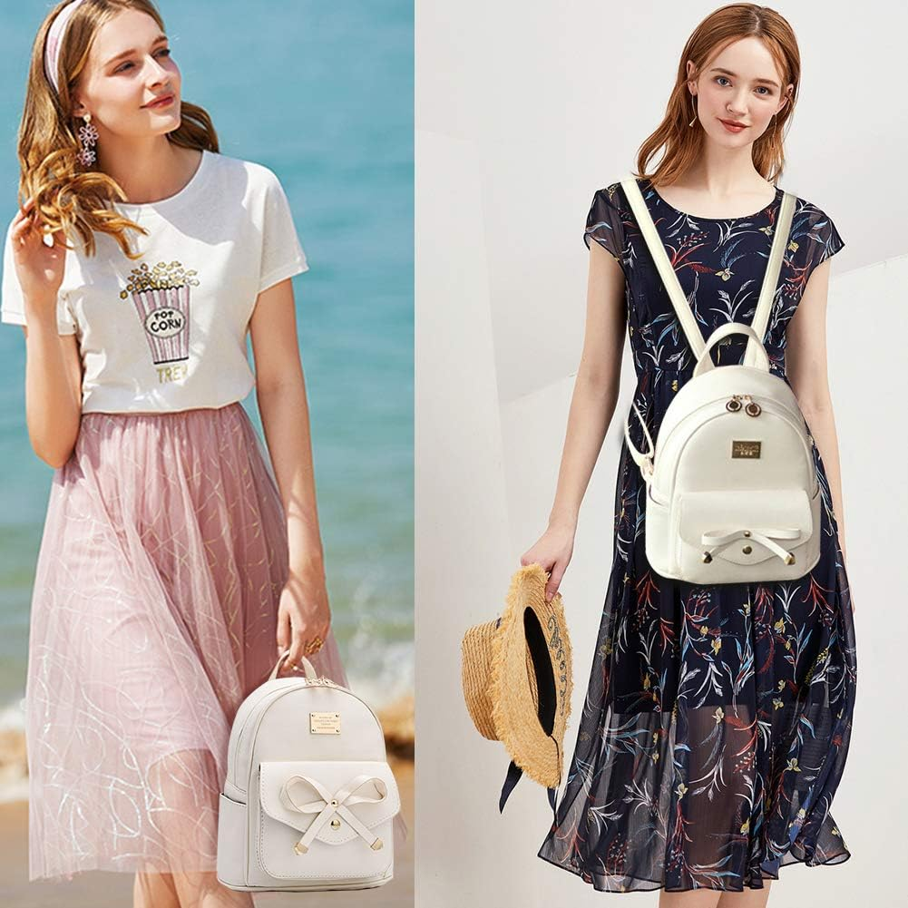 Girls Bowknot Cute Leather Backpack Mini Backpack Purse for Women image number 5