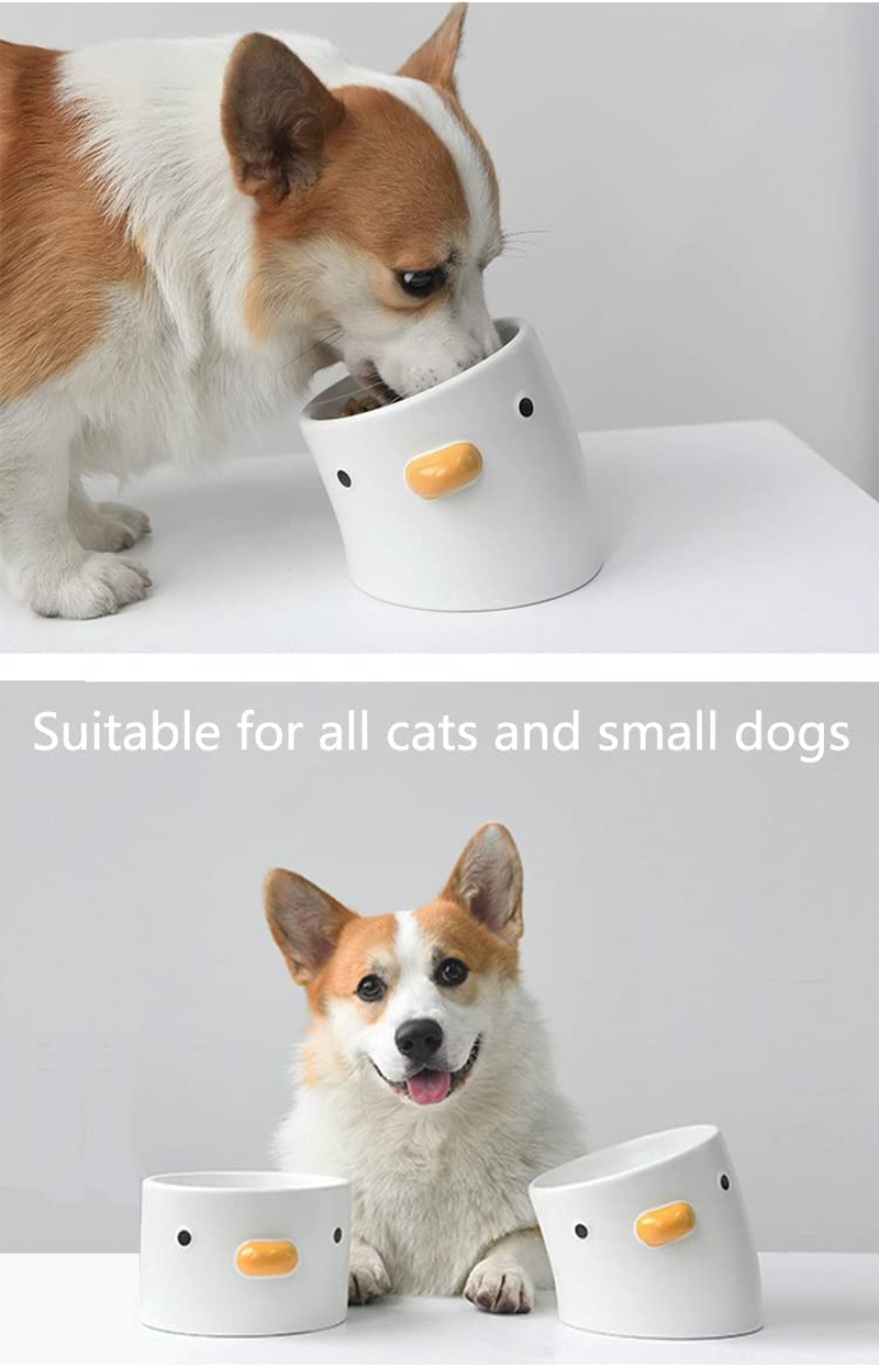 PURROOM Raised Cat Bowl 18&deg; Prevent Vomiting and Protect Pet'S Cervical Spine, Handcrafted Safety Ceramics, Cute Chick Shape, 2.2Lb Weight, Suitable for Small Dogs and All Cats. image number 1