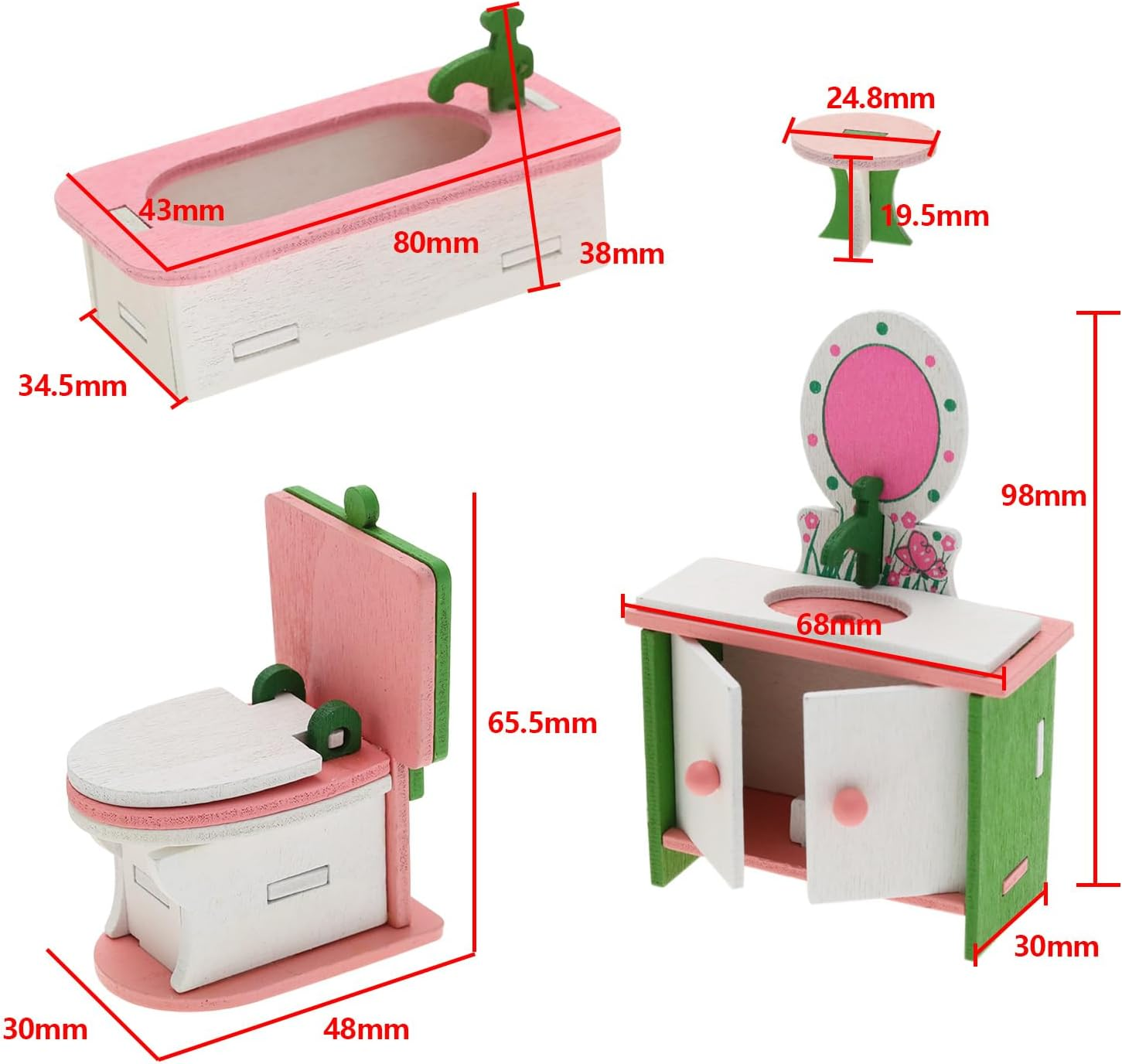 Emsea 4Pcs Wooden Dolls Furniture Miniature Dollhouse Wooden Furniture Dolls House Decoration Dollhouse Play for Girls Dollhouse image number 1