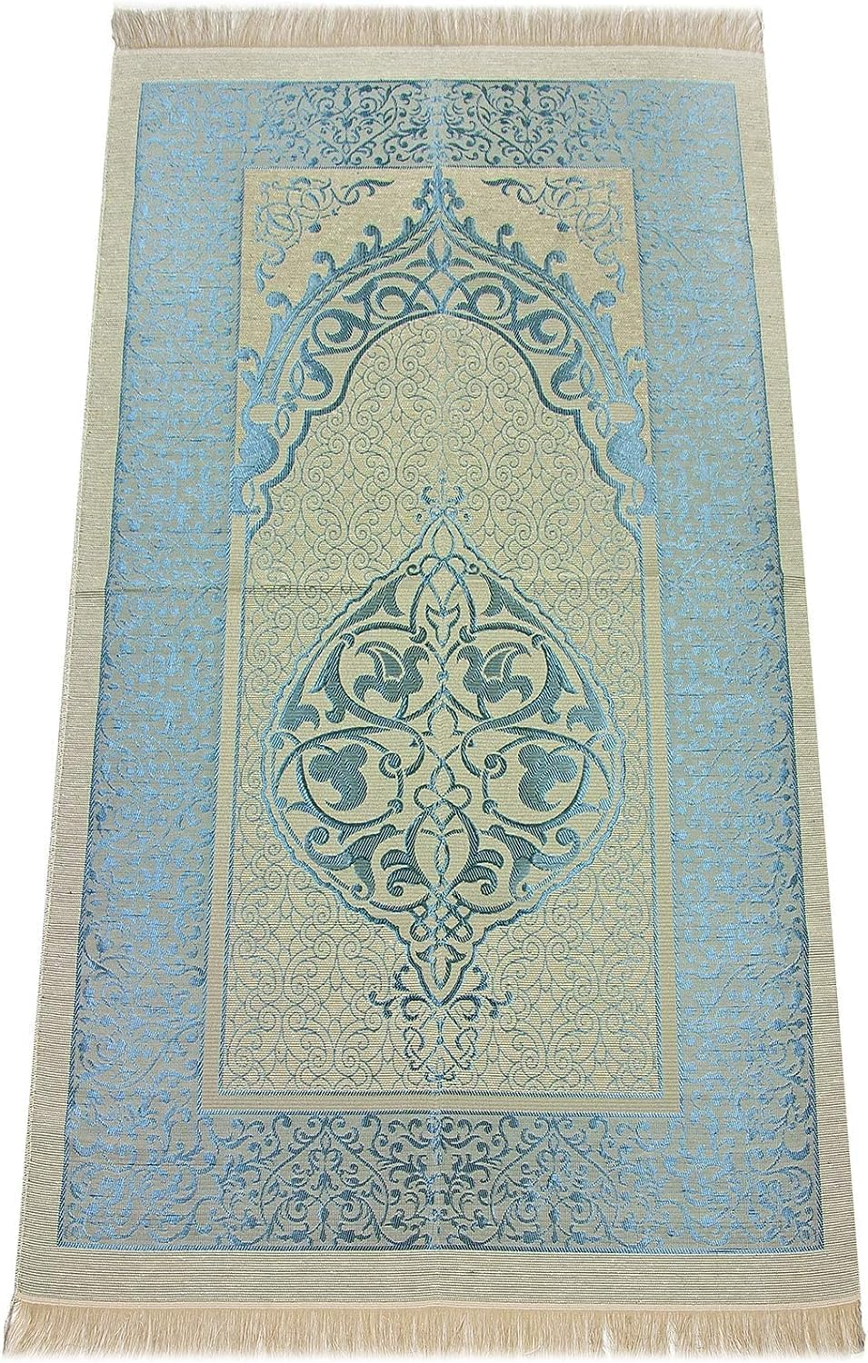Muslim Prayer Rug and Beads with Elegant Slub Fabric Bag | Janamaz | Sajadah | Soft Islamic Prayer Rug | Islamic Gifts | Prayer Carpet Mat, Taffeta Fabric (Sky Blue) image number 3