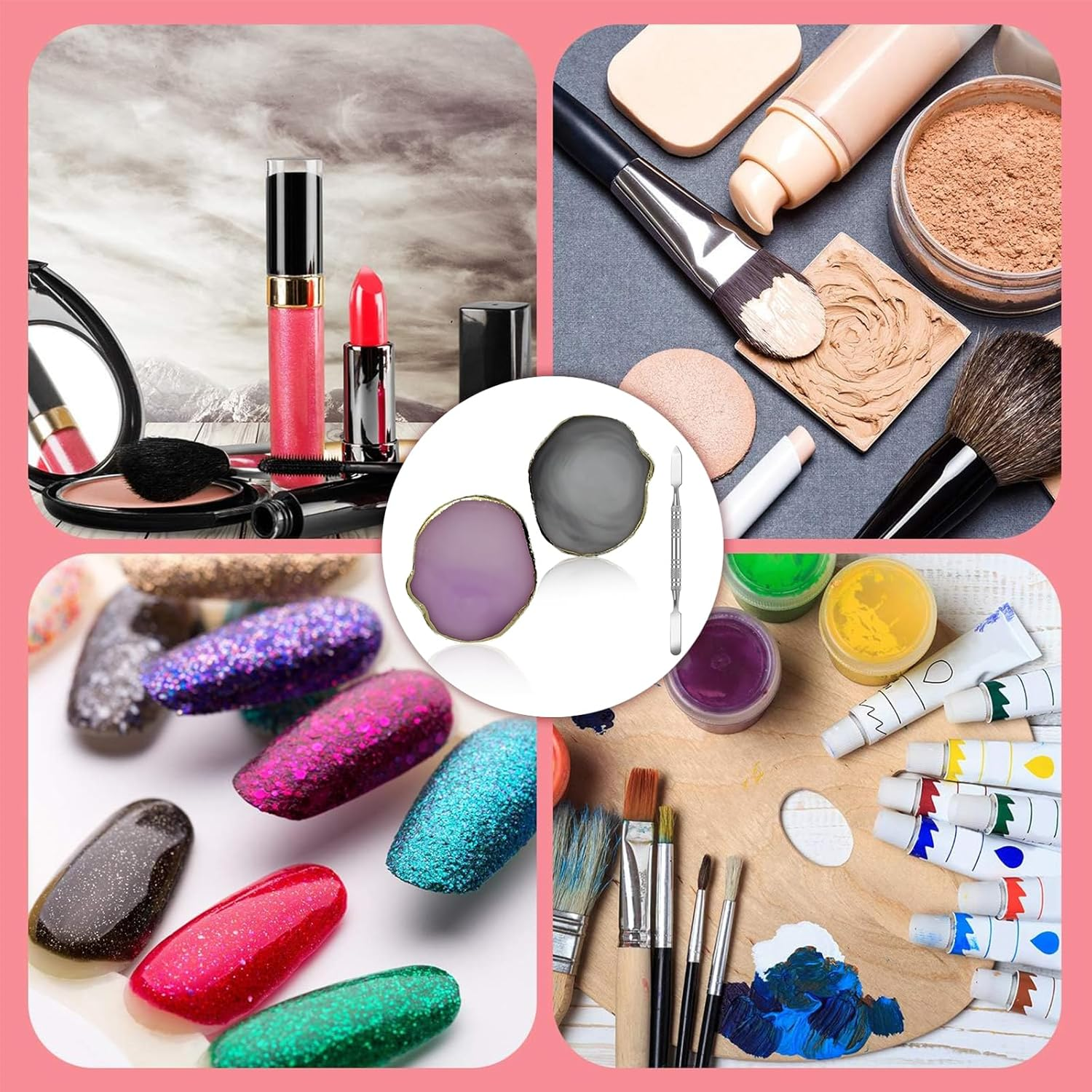 Tavvke 2 Pcs Resin Nail Palette with Stainless Steel Stirring Rod, Nail Art Display Board, Gold-Edged Mixing Board for Polish, Gel, and Makeup (Gray and Purple) image number 5