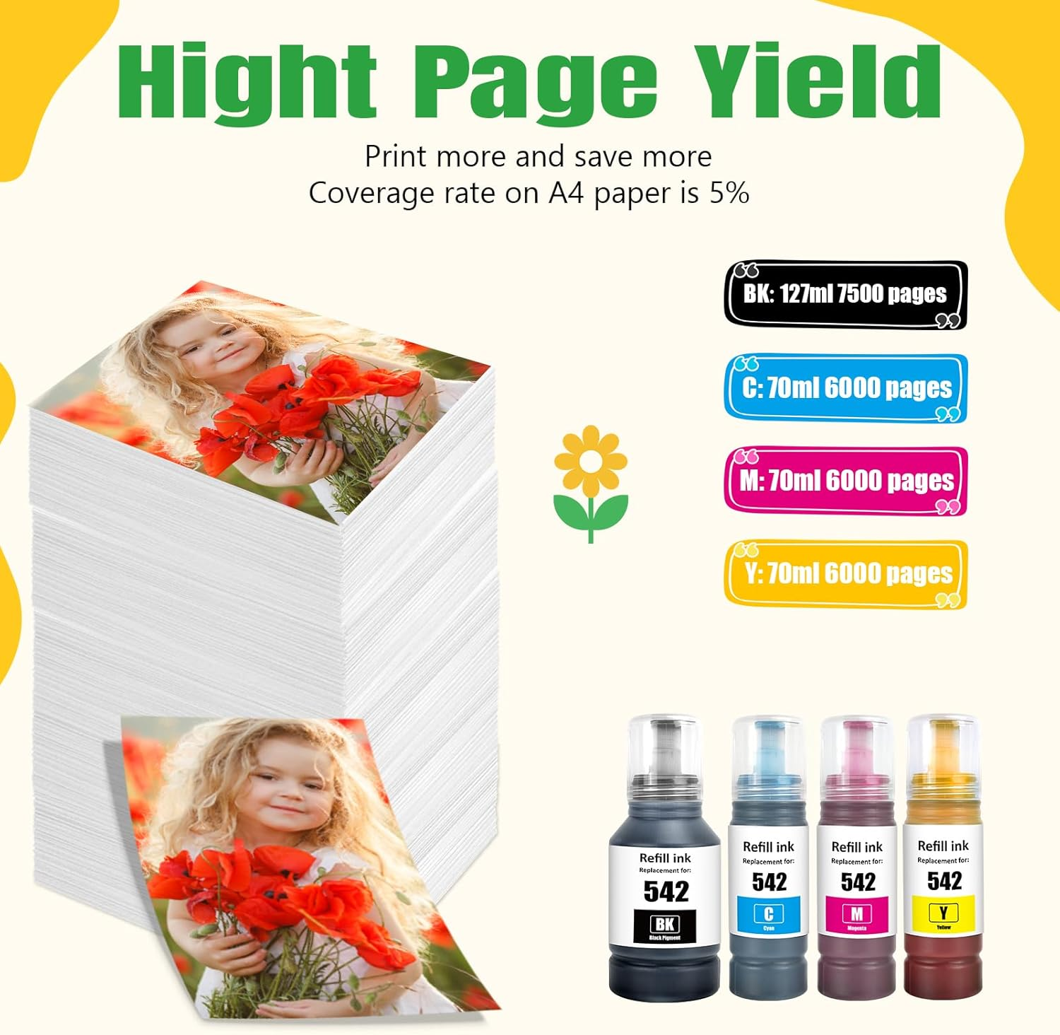 Artitech T542 Ink Bottle Replacement for Epson 542 for Epson Ecotank Pro ET-5150 ET-5170 ET-5180 ET-5800 ET-5850 ET-5880 ET-16650 ET-16600, ST-C5000 ST-C5500 ST-C8000 ST-C8090 Printers (1B 1C 1M 1Y) image number 5