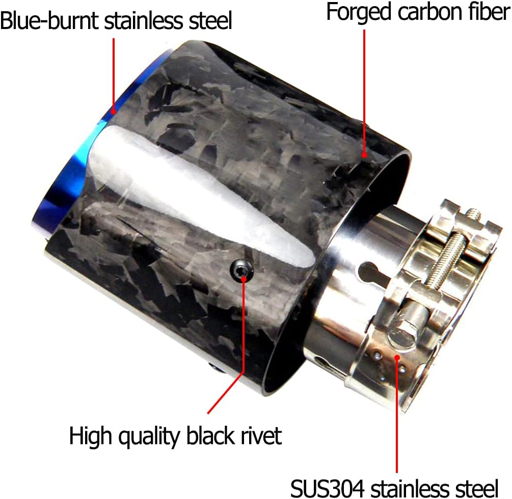 CARMON Car Forged Carbon Fiber Exhaust Pipe Muffler Tips with Blue Burnt 304 Stainless Steel 4Inch Outlet (Inlet 3&ldquo; Outlet 4&rdquo;) image number 2