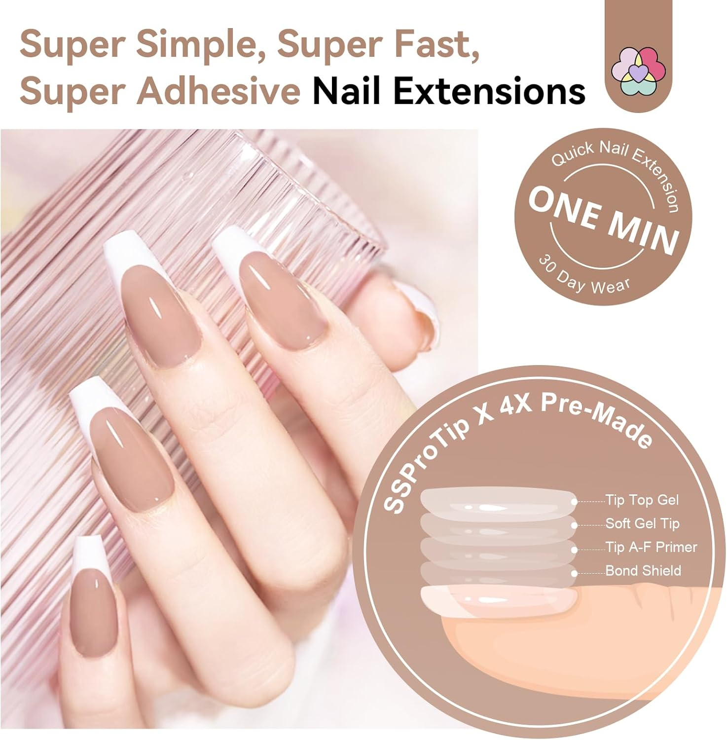 SAVILAND Gels Nail Tips: 30 Days Wear Nails Press Ons Brown Medium Coffin French Tip Press on Nails 256 Pcs Strong Nail Glue for Press Ons U V Light Electric Nail File Nail Art Tools for Beginners image number 5