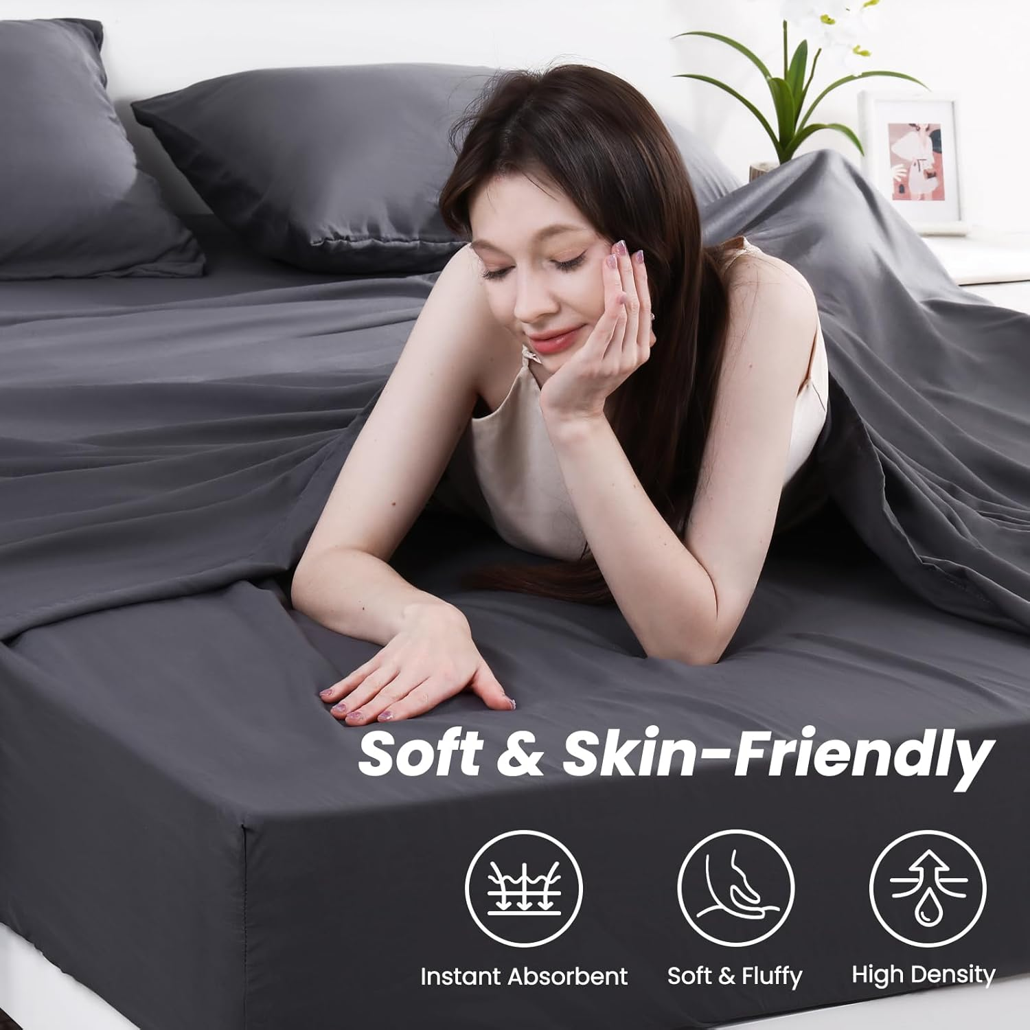 Elegear Bedding Queen Sheet Set &ndash; 4 Piece Bed Sheets for Queen Size Bed, Soft and Breathable Microfiber, Includes 1 Fitted Sheet, 1 Flat Sheet and 2 Pillowcases (Dark Grey) image number 3