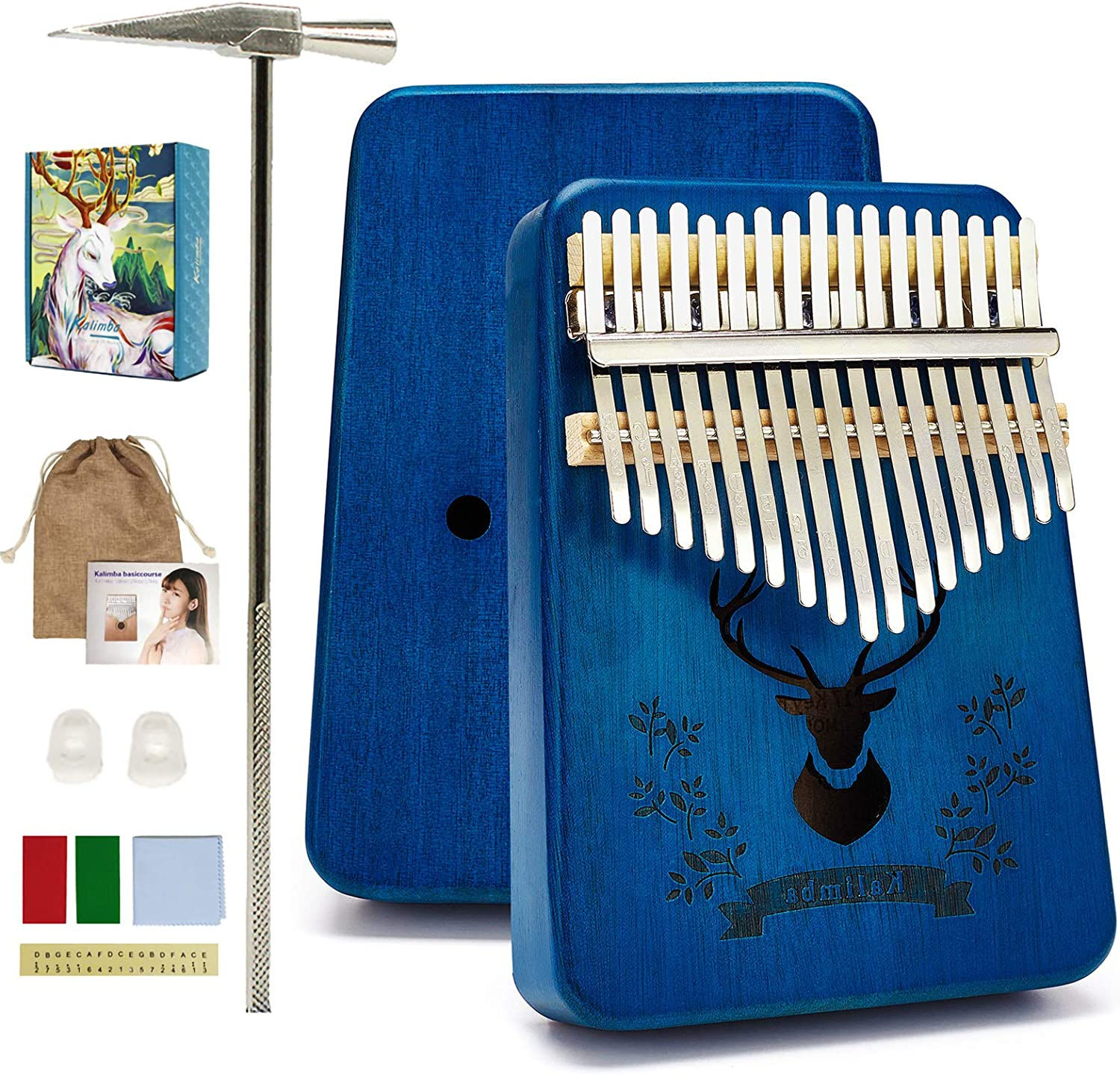 Kalimba 17-Keys Thumb-Piano Mbira-Kalimba - with Study Instruction and Tune Hammer Portable Mbira Sanza African Wood Finger Piano Kids Adult Beginners Professional Birthday Gift