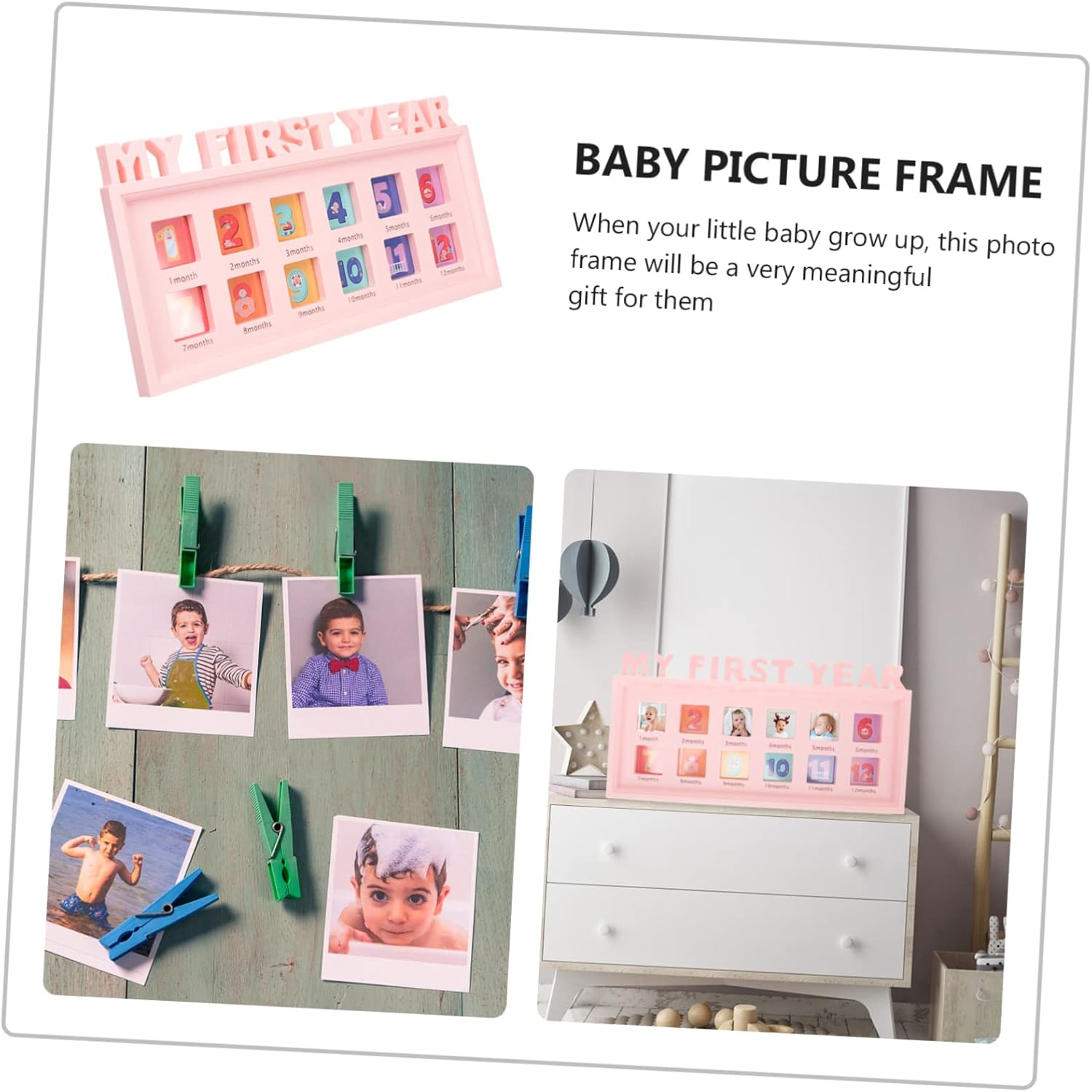 Boy Girl'S Growth Photo Frame Month Milestone Picture Frame for Boy Girl Modern Design to Record First Year Memories for Newborn Girl Essentials image number 2