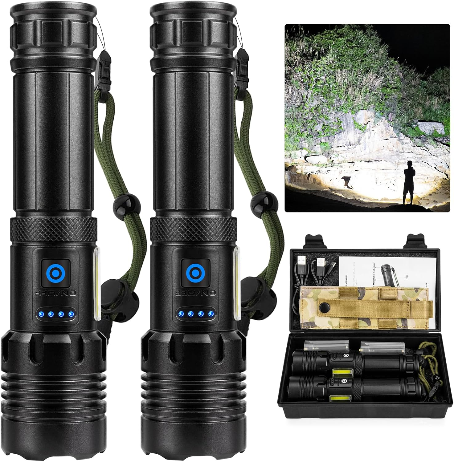 Flashlights High Lumens Rechargeable Flash Light, 2 PACK 900000 Lumens Super Bright Led Flashlight, 7 Modes Brightest Powerful Flashlight, IPX6 Waterproof Handheld Flashlights for Camping Home