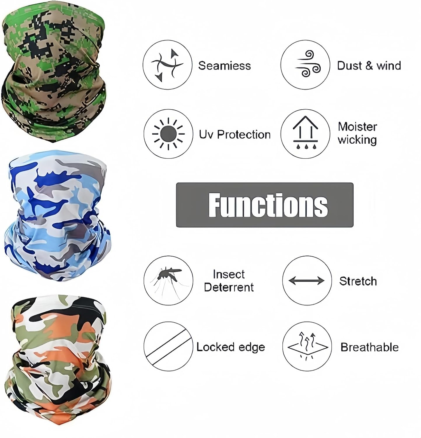 YBVABE Neck Gaiter, Multifunction Headwear Bandana Face Masks, Elastic Ice Silk Outdoor Tube Scarf, UV Resistance Cooling Breathable Face Cover Scarf for Men Women Sports - Cycling Hiking Fishing image number 4