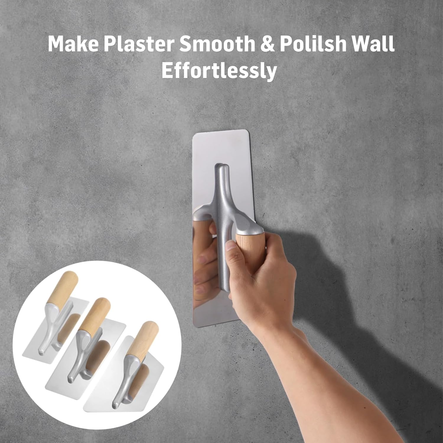 3 PCS Drywall Trowel Flat Finishing, Polished Venetian Masonry Trowel Set with Wood Handle, Stainless Steel Plastering Trowel for Sheetrock Wallboard Plasterboard image number 4