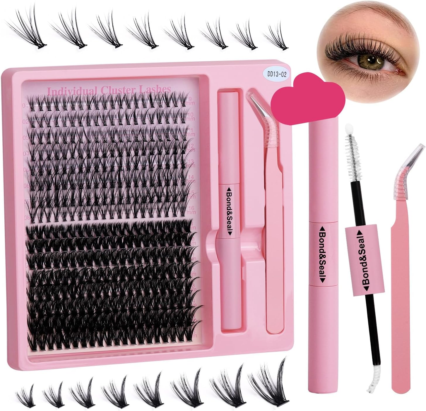 DIY Lash Extension Kit 320Pcs Lash Clusters Eyelash Extension Kit with Lash Bond and Seal Waterproof Lash Applicator Individual Lashes Apply at Home Easy(20D+50D-9-16Mix Kit) image number 5