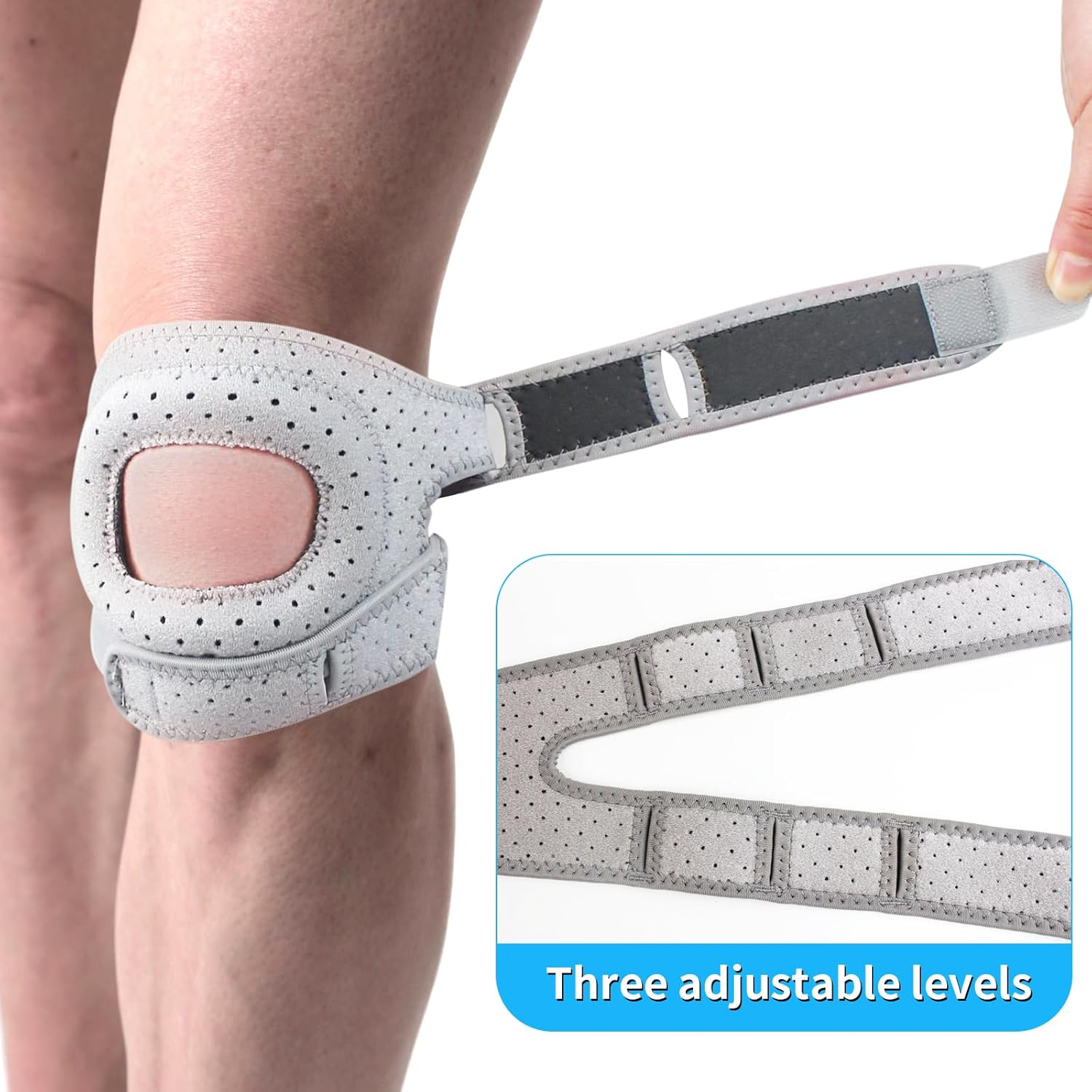 Patella Knee Brace (2-Pack) with Silicone Pads, Adjustable Support Sleeve with Magic Tape, Improve Your Knee Alignment (Large)