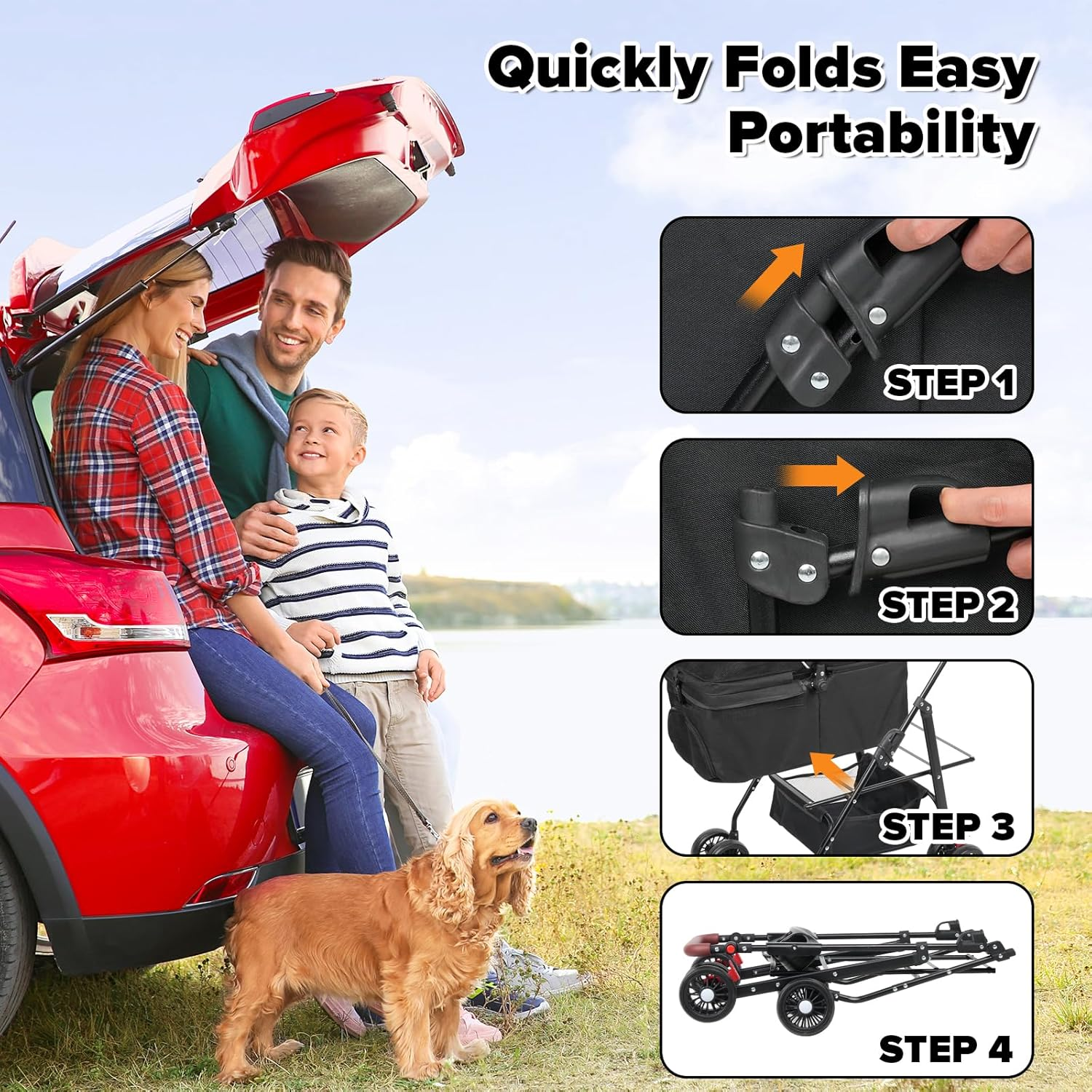 Advwin 3 in 1 Folding Dog Stroller, Pet Stroller for Small/Medium Dogs, Cat Stroller W/Removable Carrier, Car Seat, Sun Shades, Waterproof Small Dog Stroller, All Terrain Pet Stroller