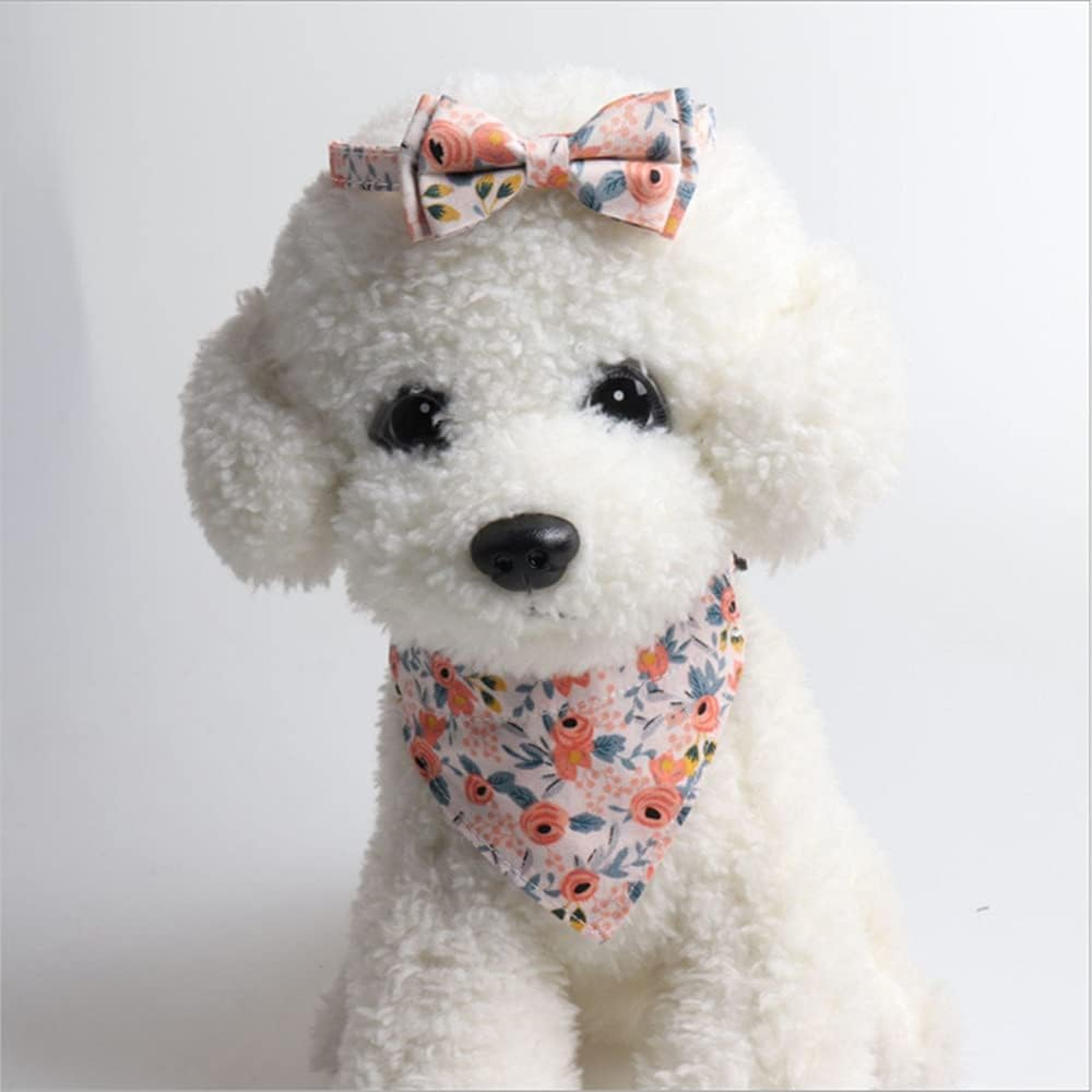 2 Pieces Cat Collars Adjustable Cat Bandana with Bow Bells Floral Kitten Collar Soft for Cats Kittens Kitties Puppies image number 3