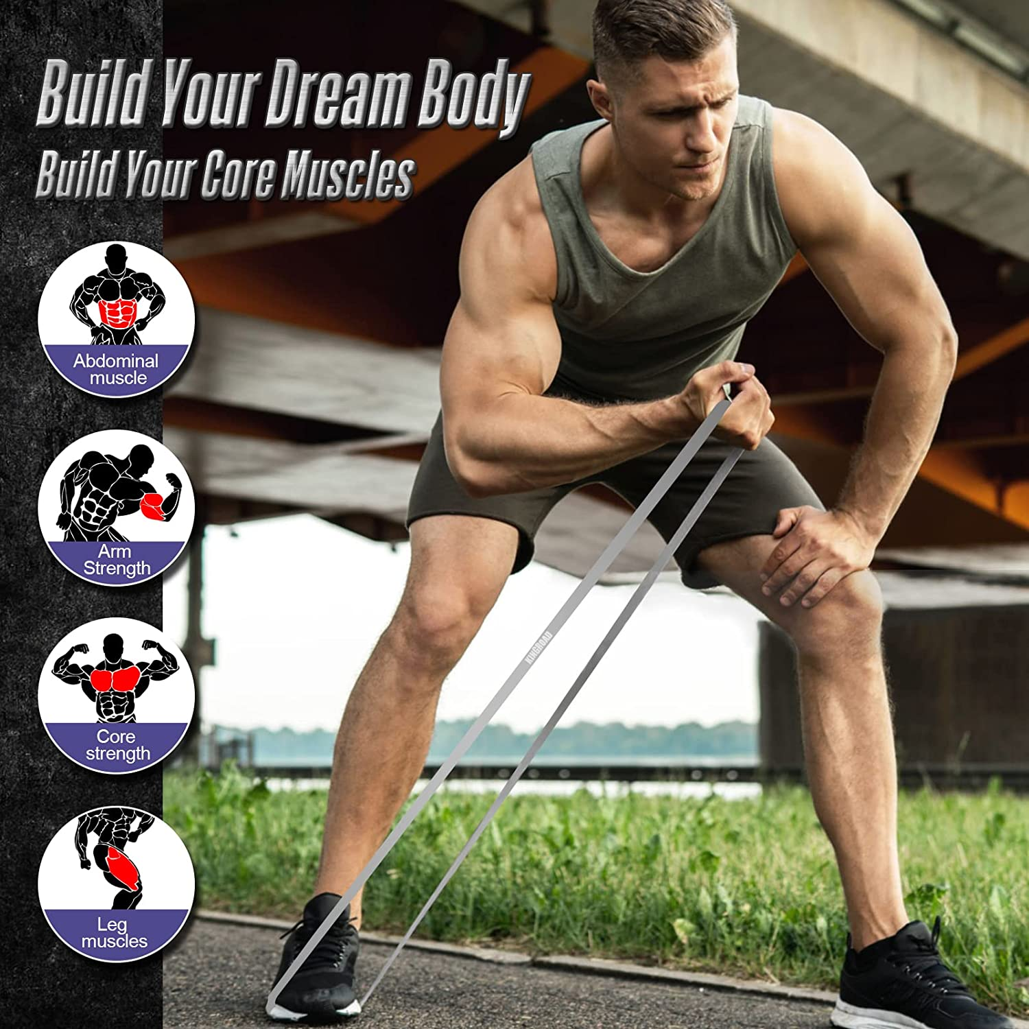 Resistance Band Pull up Assistance Bands,Set of 5 Resistance Heavy Duty Exercise Stretch Fitness Bands for Stretching Power Lifting Workout Training with Instruction Guide image number 1