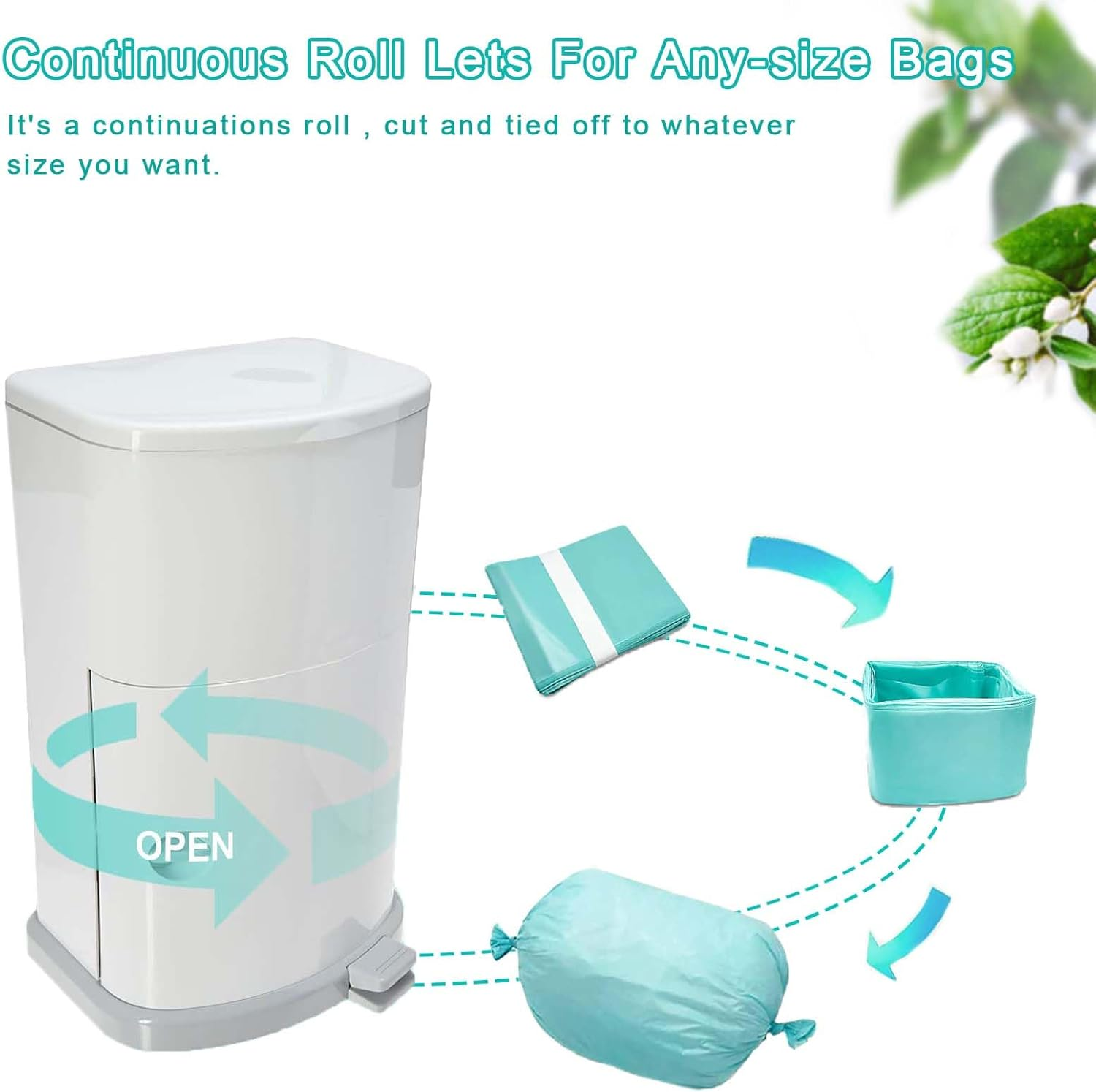 6-Pack Diaper Pail Liner Refills Bags Compatible with KORBELL Nappy Bin 16L Disposable Bag Refill，Green, Lightly Scented image number 5