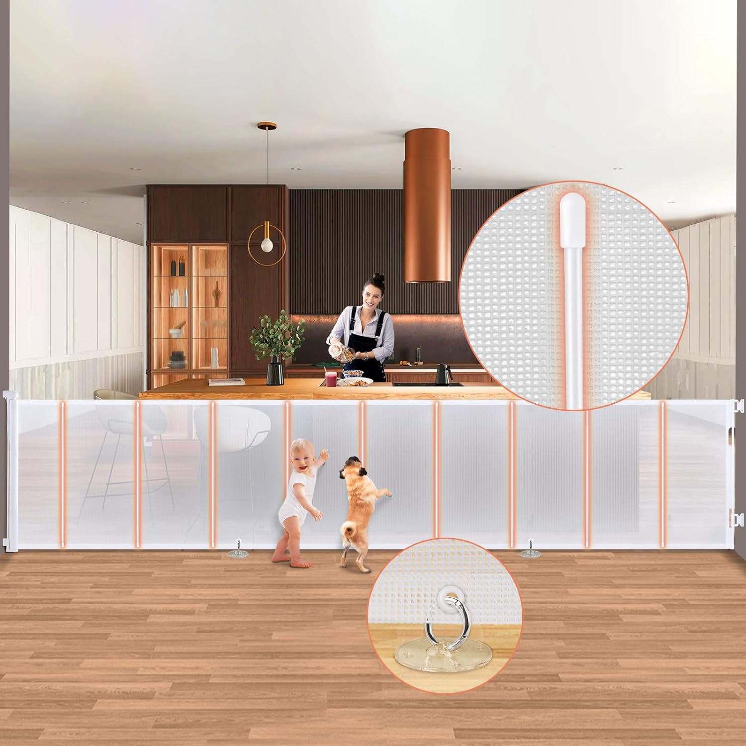 Retractable Baby Gates Extra Wide 150'' Tall 35'' Retractable Dog Gate for Doorways Safe Upgrade Retractable Baby Safety Gate for Stairs,Indoor/Outdoor Retractable Gate,Retractable Pet Gate for Dog