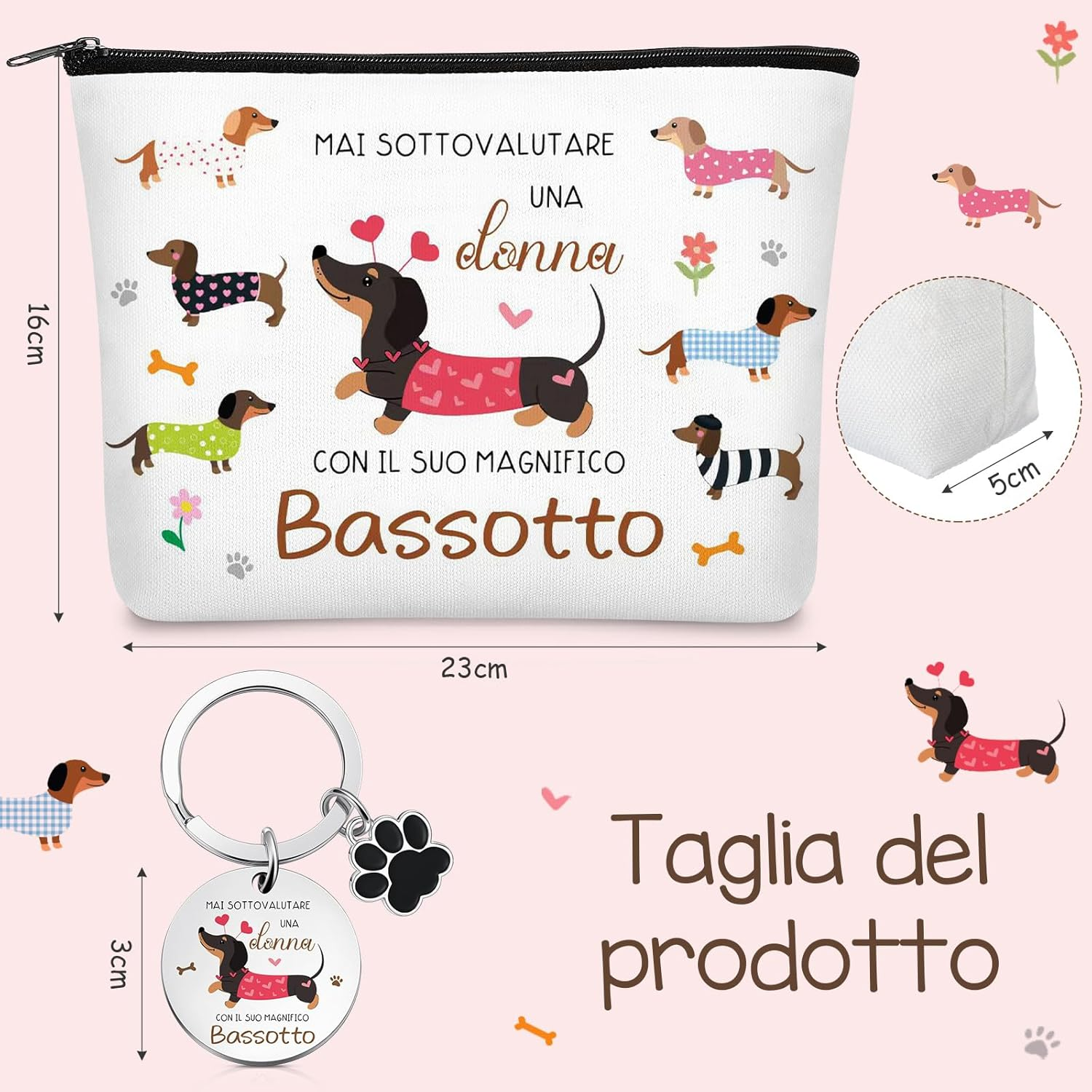 Xuniea Dachshund Gift Set for Women Cosmetic Bag with Zip by Dachshund Multifunctional Large Capacity Keyring Ideal for Travel Birthday Christmas Girlfriend image number 3