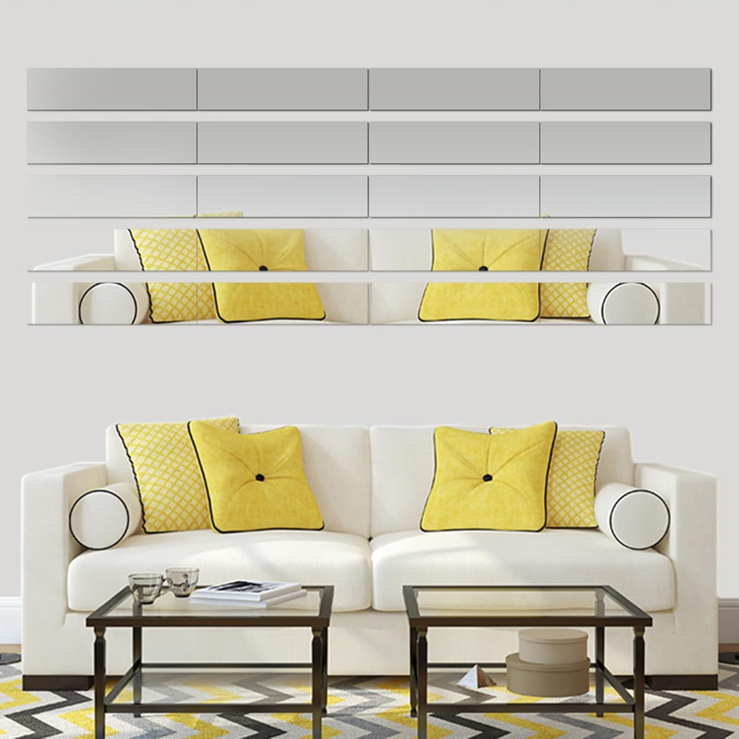 Mirror Wall Stickers, 10PCS 5 X 20Cm Silver/Gold/Black Self Adhesive Acrylic Mirror Stickers, Multifunctional Decorative Wall Decal for Living Room (Silver) - Gold image number 7