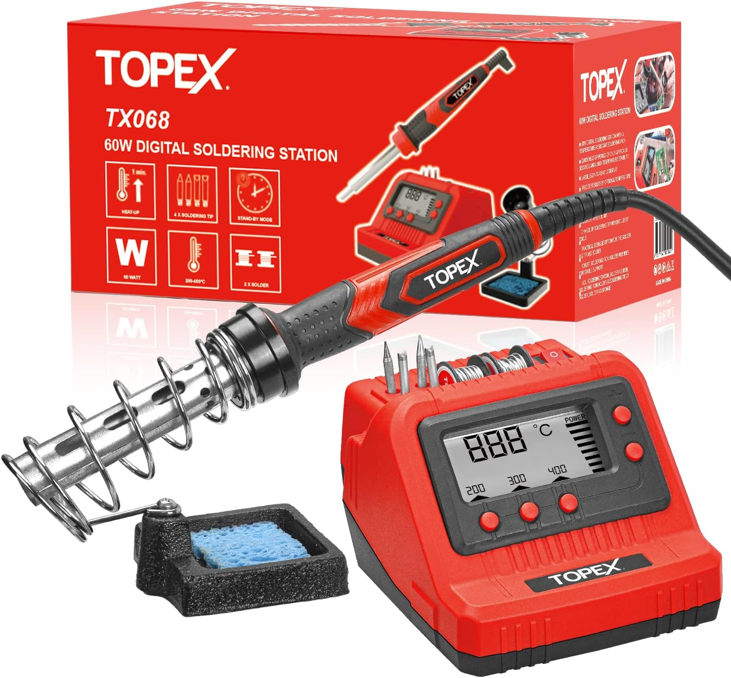 TOPEX 60W Digital Soldering Iron Station Kit Solder Fast Heat Variable Temperature LED Display image number 2