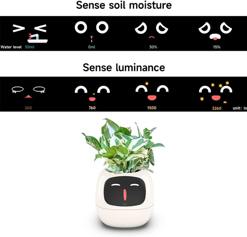 Intelligent Flower Pot, Electronic Bud, Maintenance Plant Assistant, Fun Interactive Flower Pot, Indoor Green Planting Monitoring, LCD Screen Display, Cell Phone APP Connection (White) - Pink image number 5
