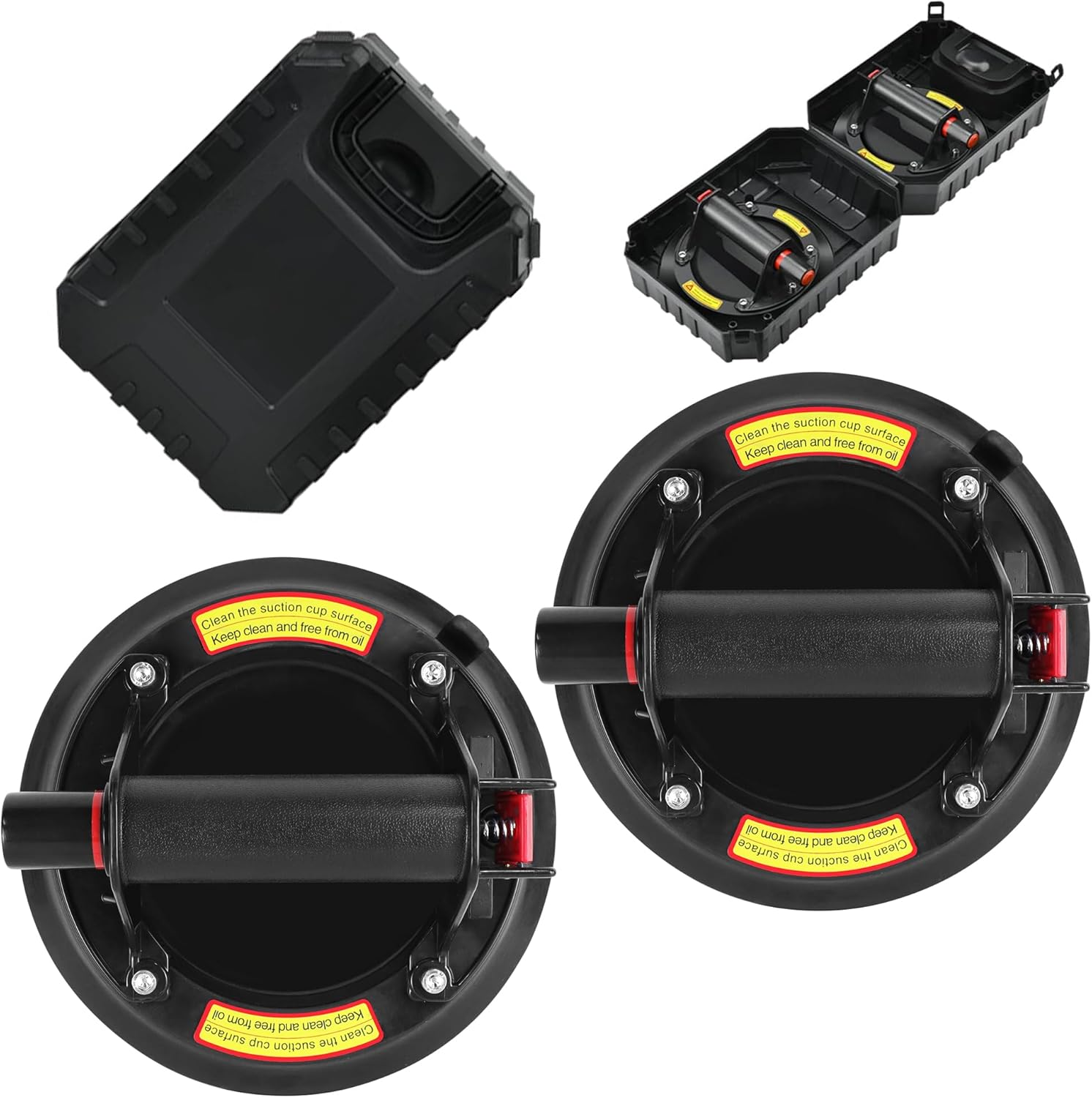 Vashly 2 Pack 8 Inch 440 Lbs with Suitcase Industrial Heavy Duty Handle Vacuum Large Glass Suction Cup Lifter,For Lifting Replace Auto Windshield Installation Glass/Granite Tile/Marble/Handing Tool image number 1