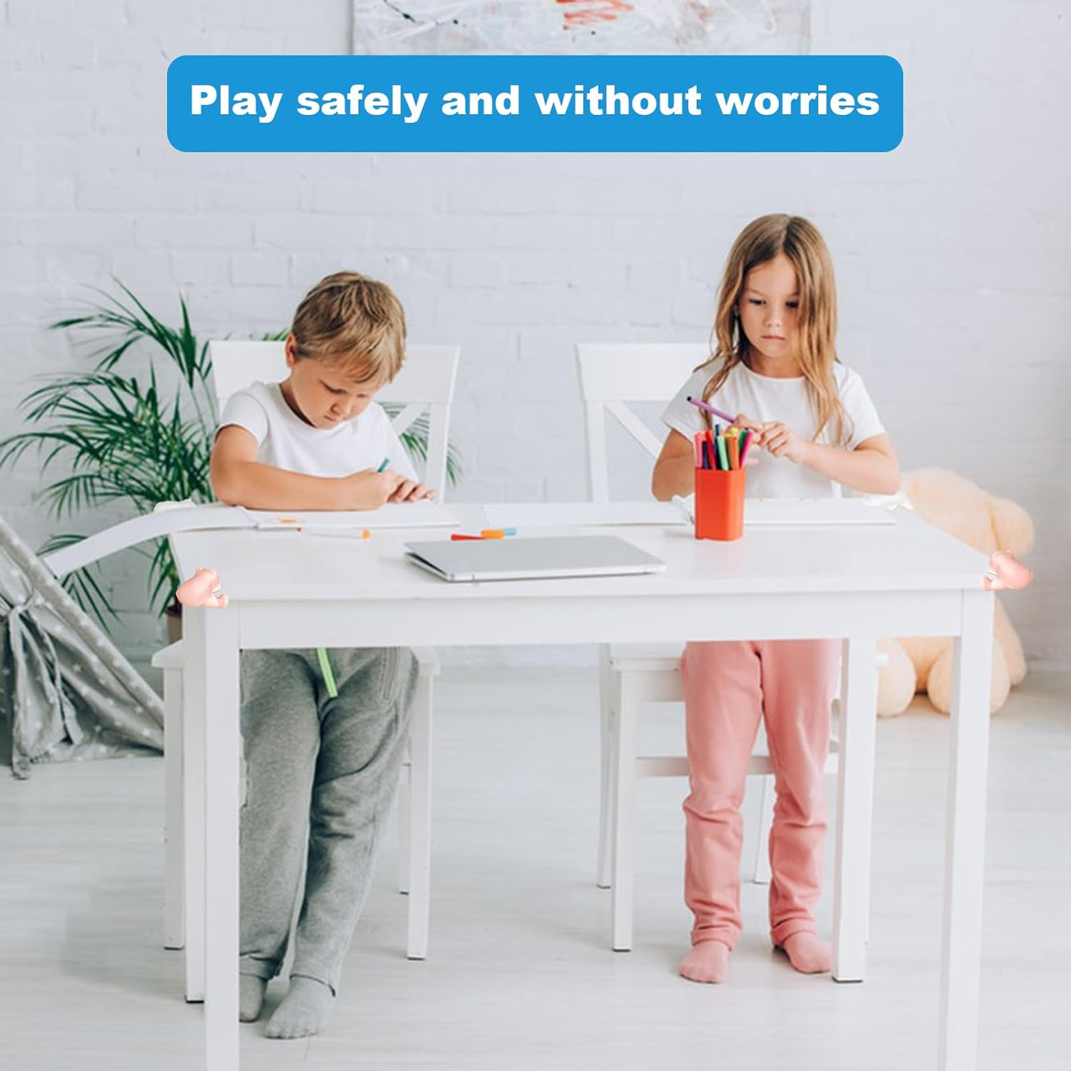 4Pcs Bear Animal Style Edge Table Corner Protector, Corner Cushion Protection, Table Desk Corner Guards, Cute Table Safety Edge Guards, Soft Corner Guards for against Sharp Corners (Pink and White) - Pink And White image number 5