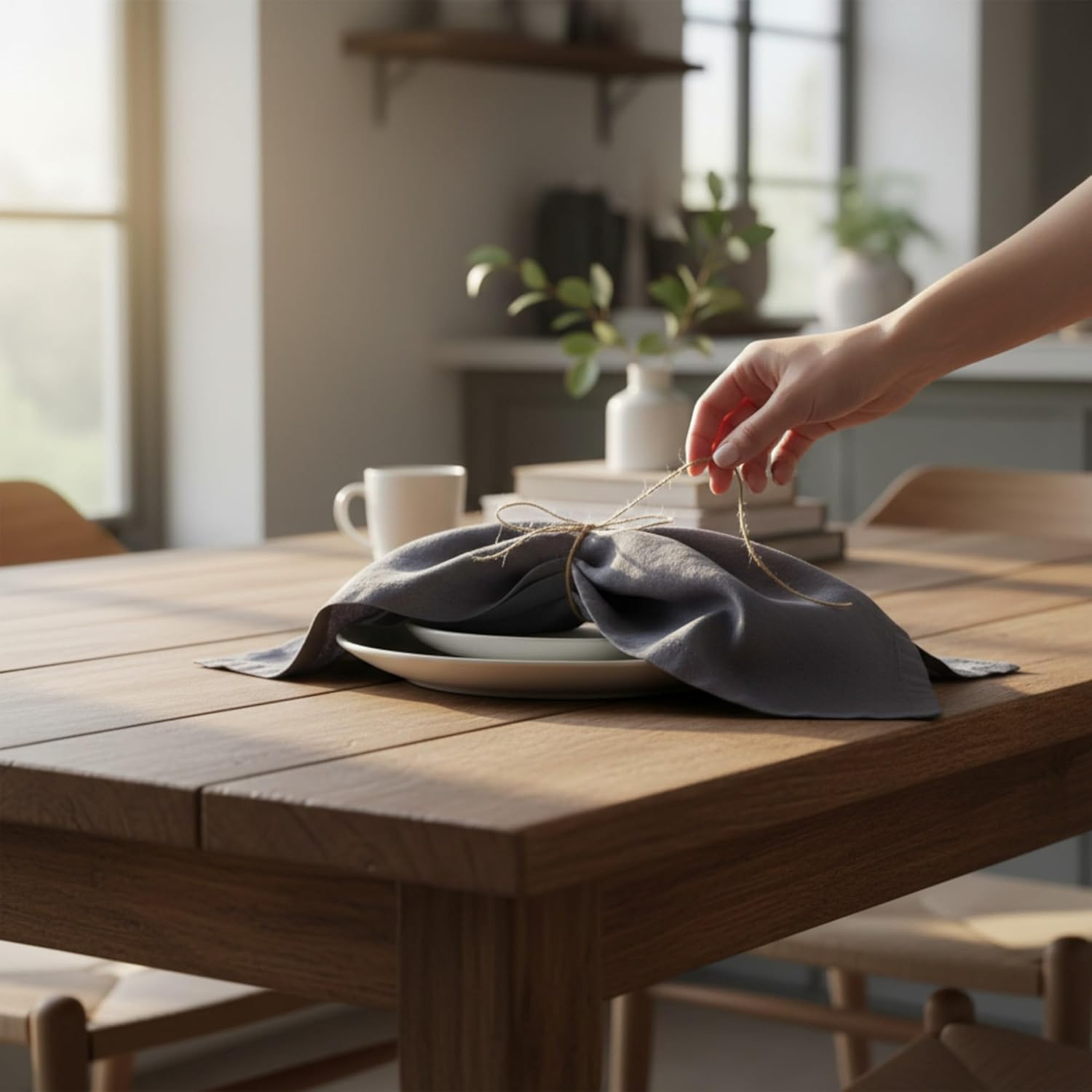 Linen Napkins &ndash;100% French Flax &ndash; Hemstitch Stonewashed Pure Linen Cloth Napkins - Size 50Cm X 50Cm &ndash; Set of 4 (Dark Grey) - Caramel image number 4