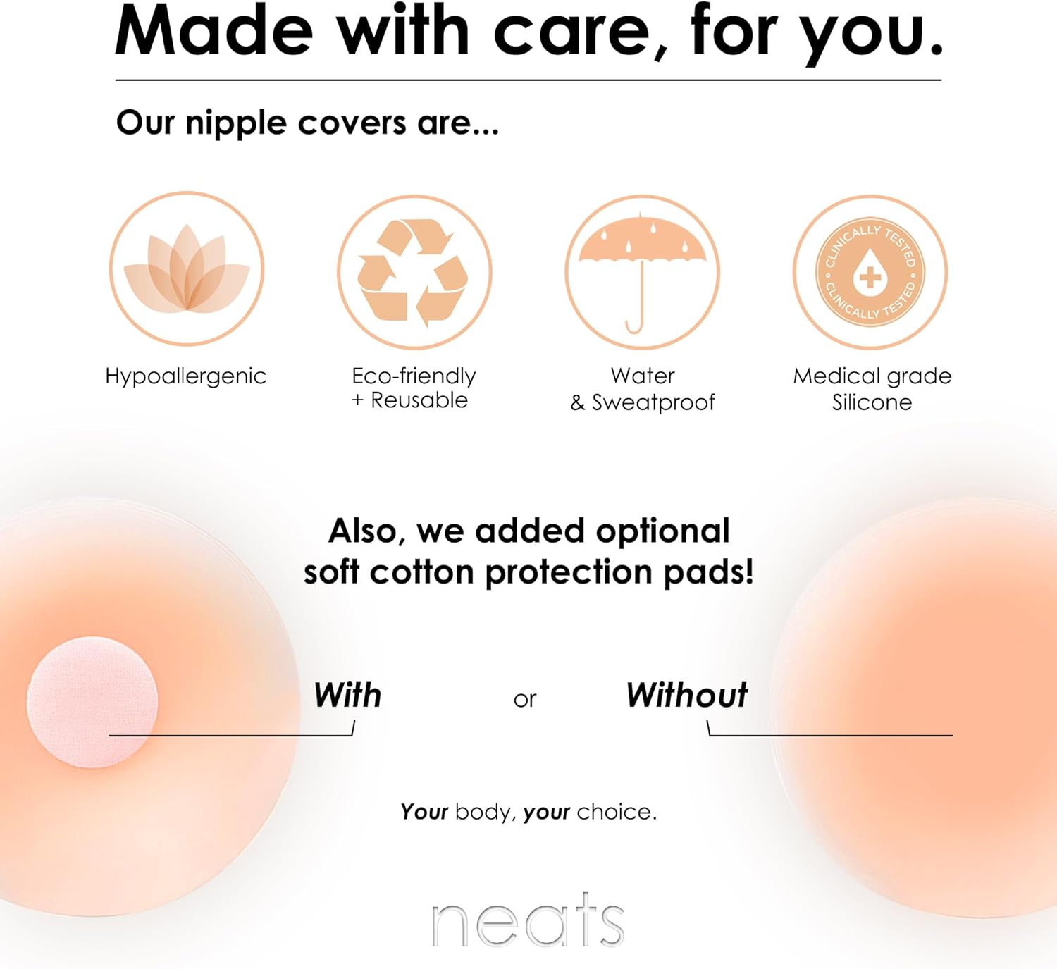 NEATS Nipple Covers for Women, Hypoallergenic Adhesive & Reusable Breast Pasties image number 6