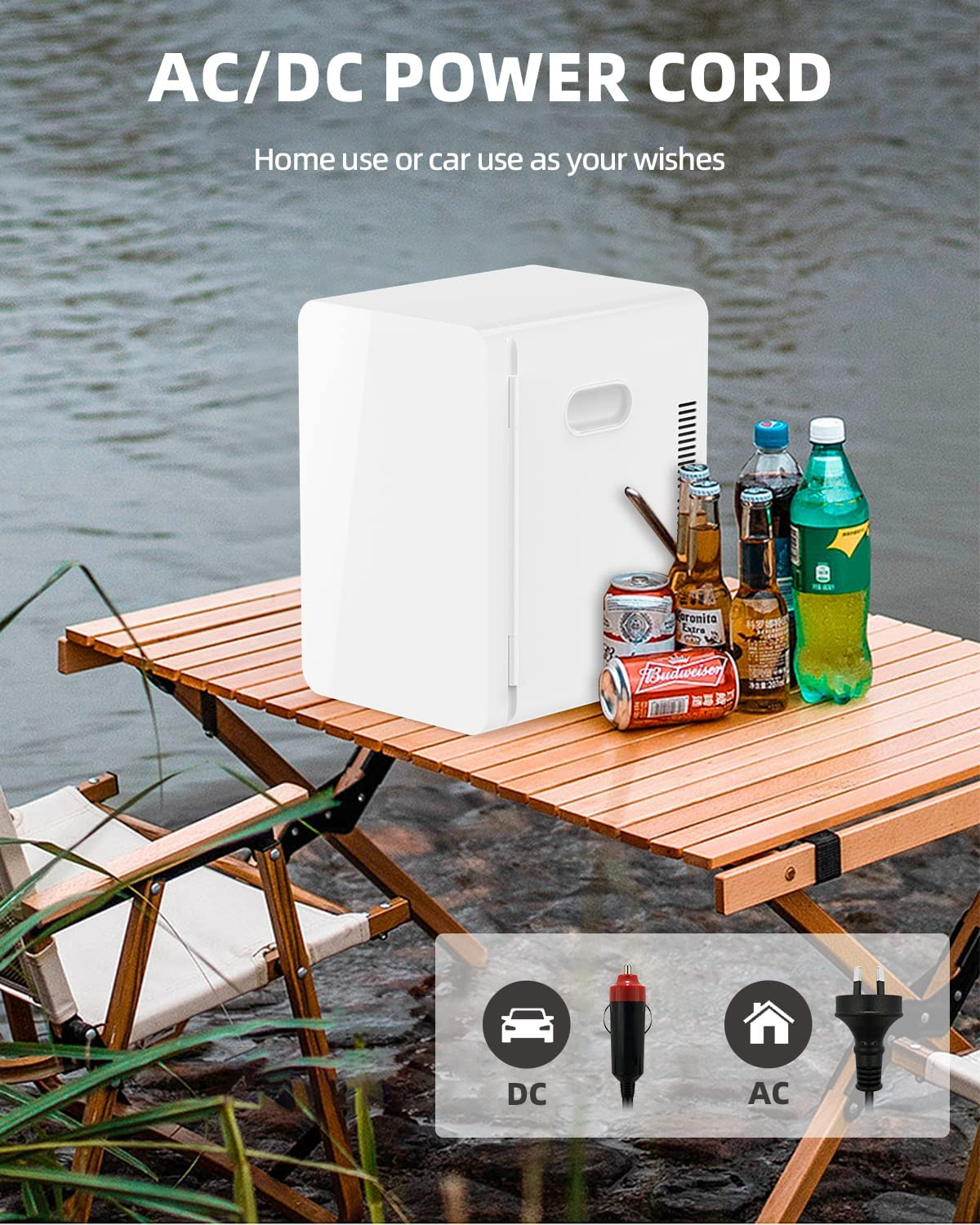 Mini Portable Compact Personal Fridge Cooler, 13 Liter Capacity, Includes Plugs for Home Outlet & 12V Car Charger, White image number 5
