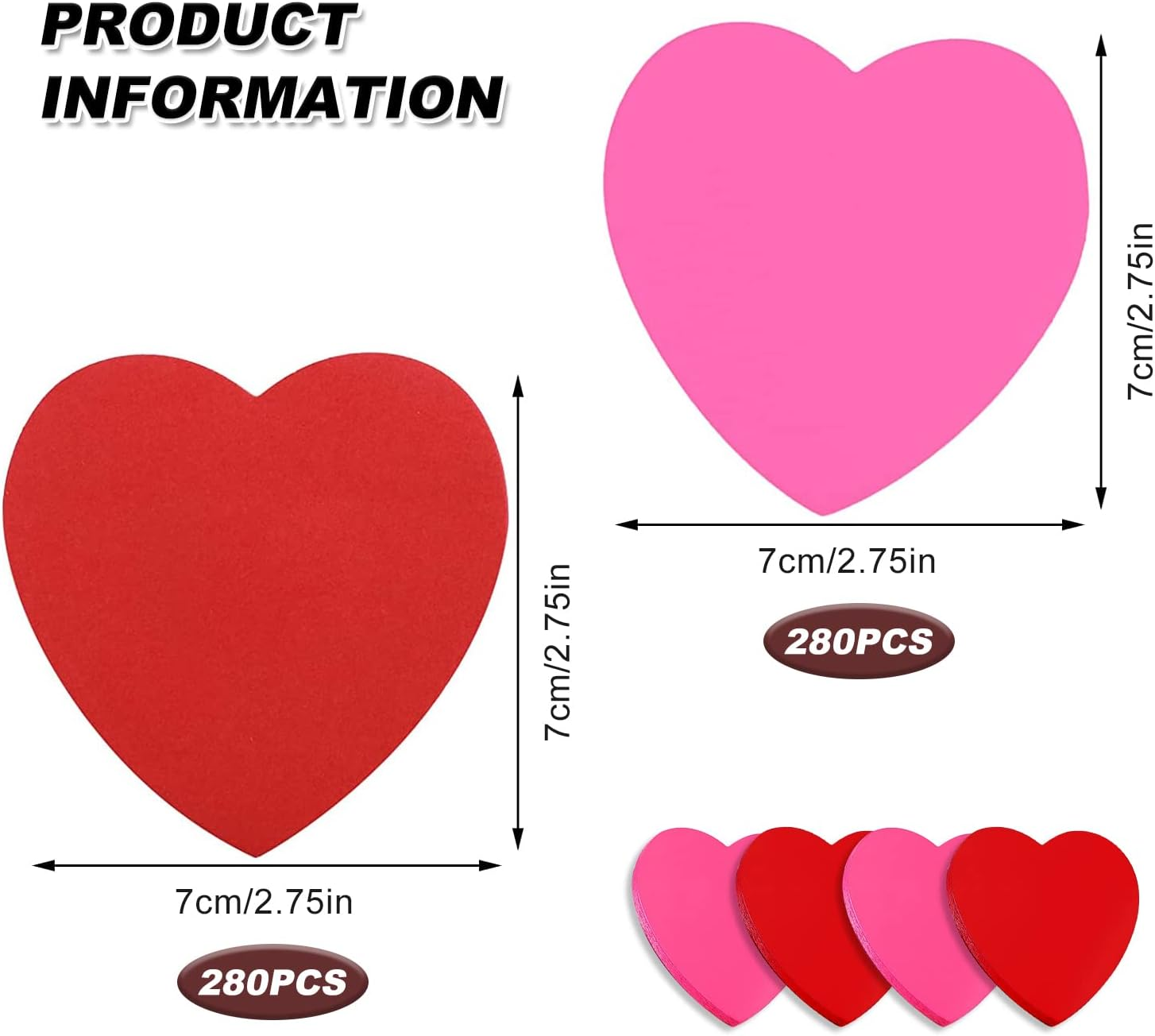 Sticky Notes, 560 Sheets 3 &times; 3 Inches Heart Bright Colors Self Sticky Notes Pad Colour Sticky Notes for Home Office Notebook(Big Red, Rose Red) image number 2