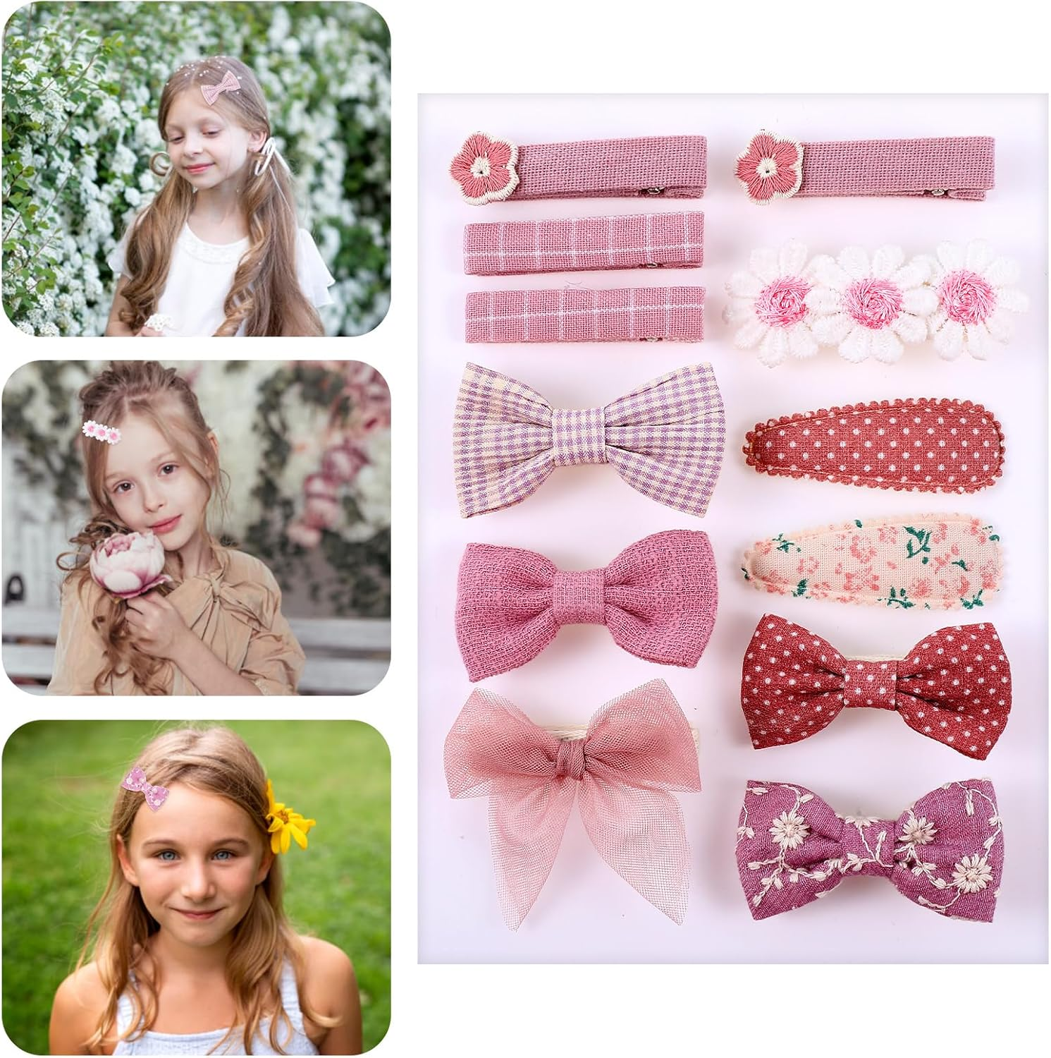 Ptwola 12 Pcs Hair Clips for Girls with Bows Butterfly Flower 2 Inch Alligator Clips Barrettes Handmade Accessories for Girls Gifts image number 5