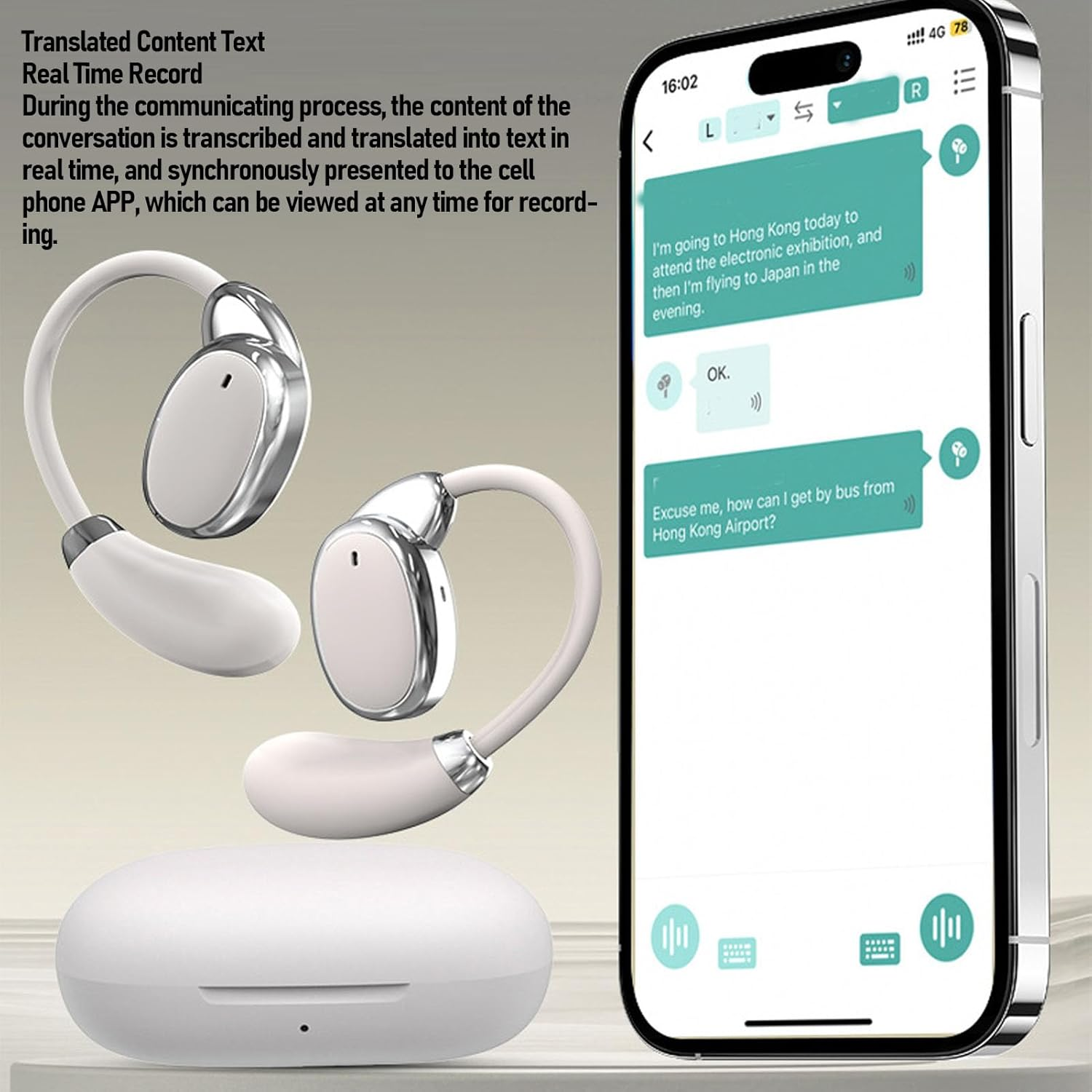 Focket Voice Translator Earbuds, Real Time Language Translation with App Online for Travel Business, 10H Battery Display Headphones for Calling Music with Noise Reduction And image number 1