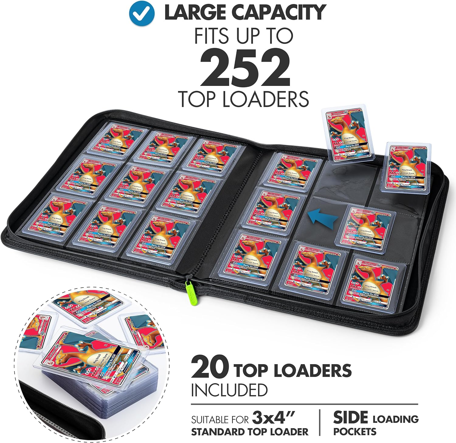 Toploader Binder, Trading Card Binder Storage, 252 9 Pocket Top Loader Binder, Pokemon Binder, Card Collection Binder, Yugioh Cards Binder, MTG Card Binder, TCG Binder, Card Folders for Trading Cards - 12 Pocket - Black And Yellow image number 7