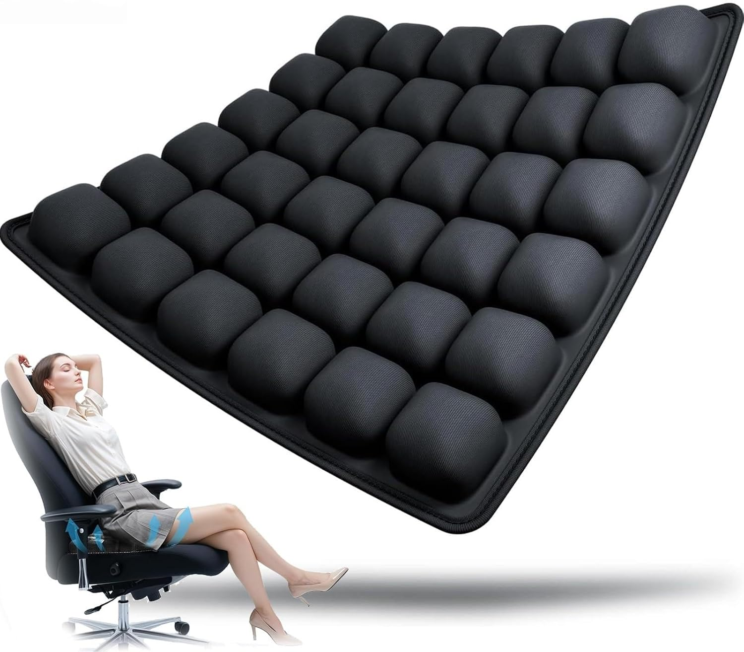 Travel Cushion, Inflatable Seat Cushion, No Air Pump Need, Travel Essentials for Long Flights, Portable Car Seat Cushions for Office Chair, Wheelchair, Camping, Home Living (Black)