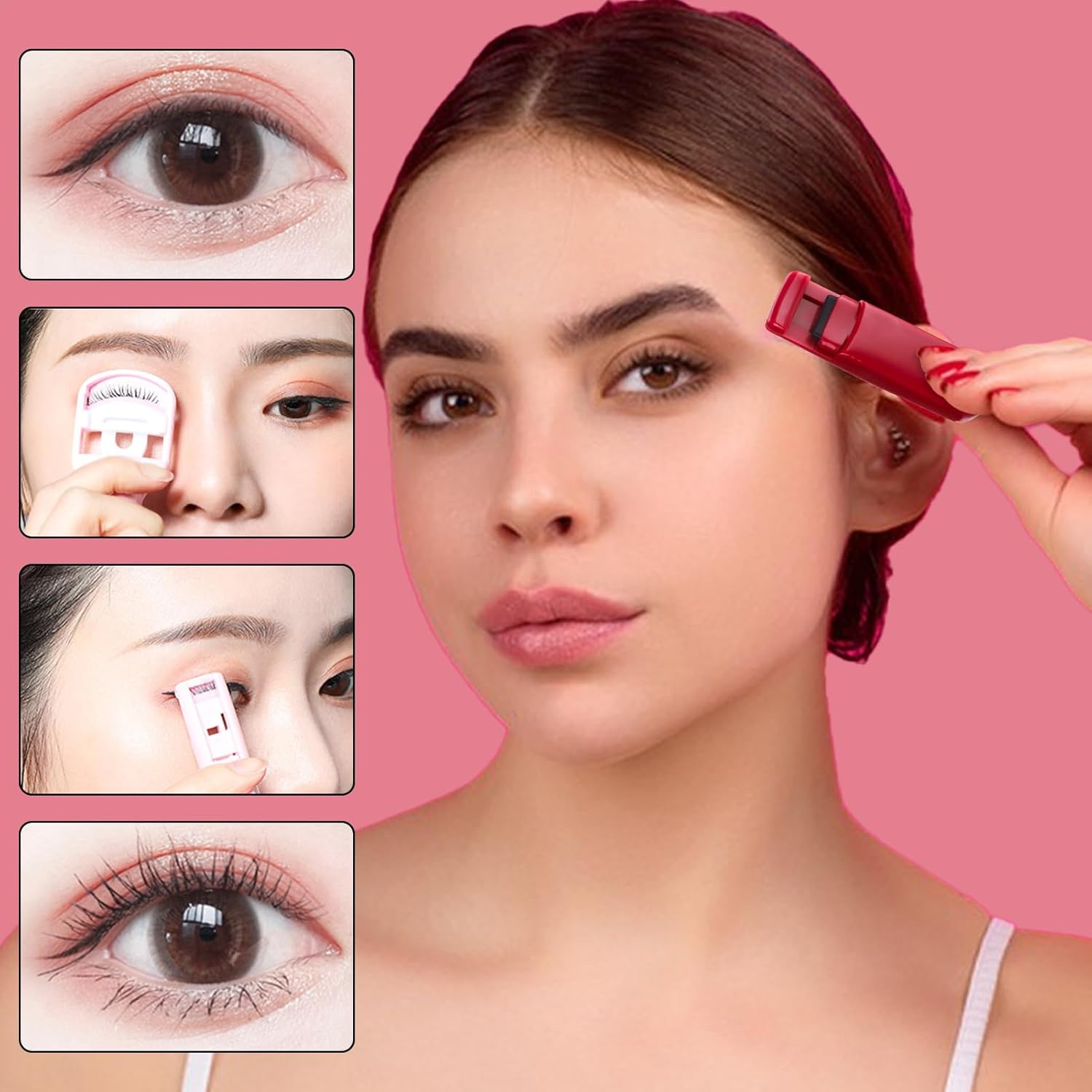 Qkbuza Eye Lash Curler - Eye Lash Curlers for Travel Makeup | Anti-Pinching Eyelash Tool, Natural Curling Effect for Girls Teens Women Family Friends - Light Pink image number 4