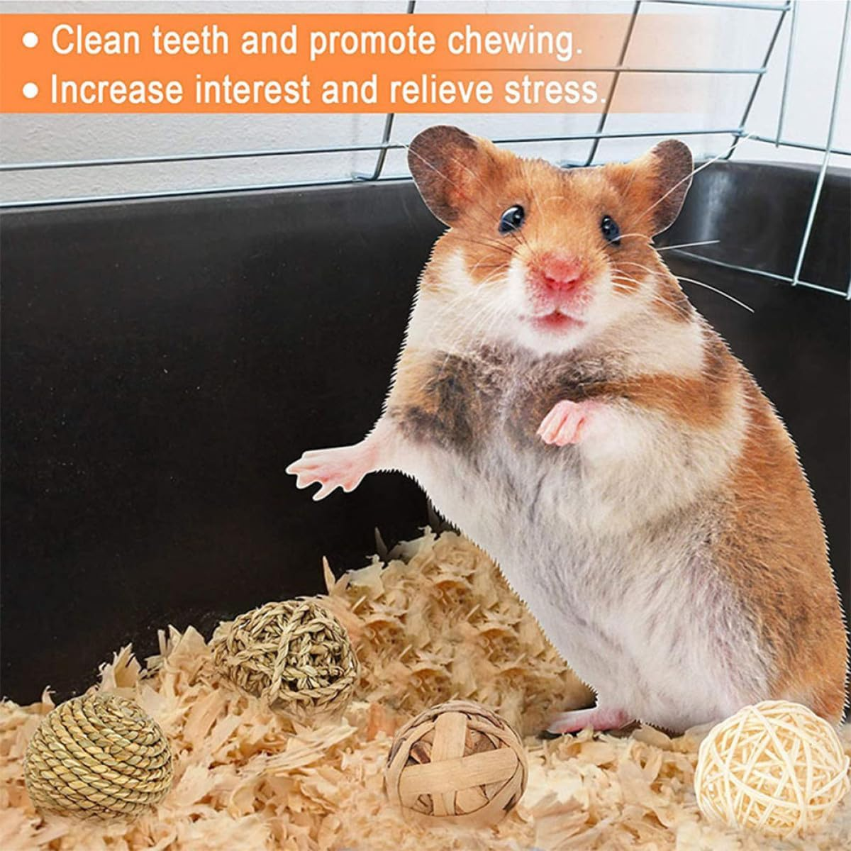 BATHVEVE 8Pcs Natural Woven Hamster Chew for Dental Health Small Pet Treats for Rabbits Guinea Pigs Rats Parrots Squirrels Agility Enhancing Play Balls image number 3
