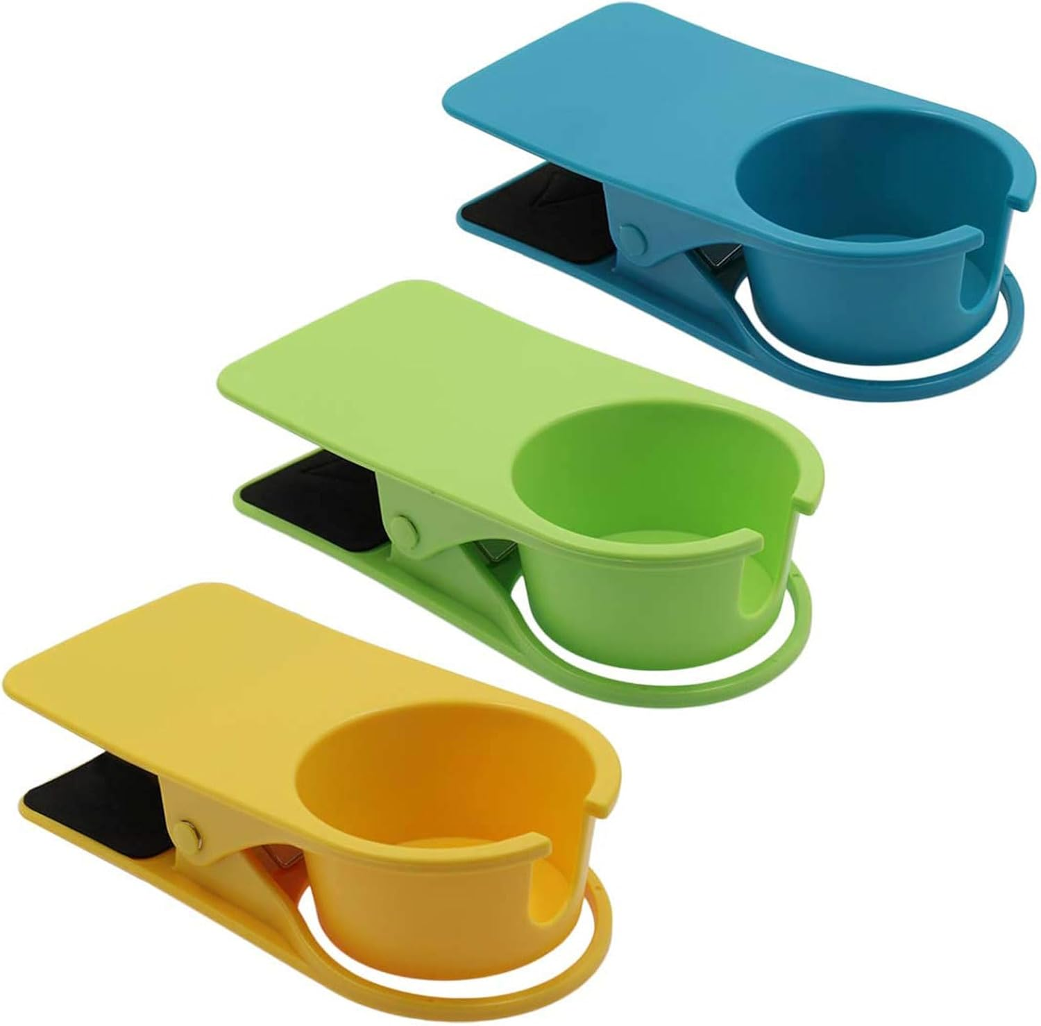 3Pcs Drinking Cup Holder Clip, Desk Drink Holder Clip Adirondack Chair Cup Holder with Clip, Cup Clip Holder for Water Drink Beverage Soda Coffee Mug(Blue, Green and Yellow) image number 2