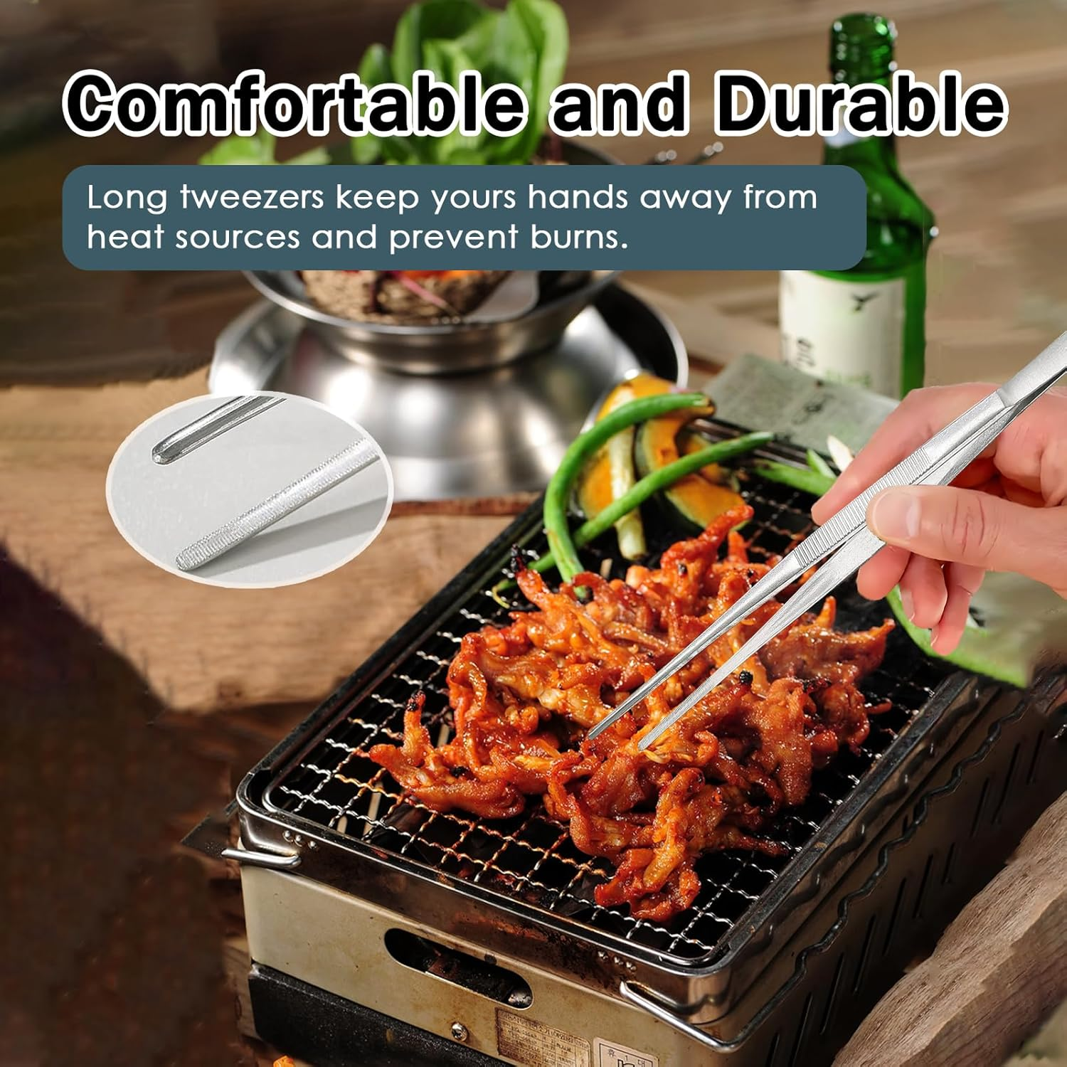 Jotia 1Pc 30Cm 304 Stainless Steel Kitchen Fine Tweezer Tongs, Cooking Tweezers Straight Food Tweezers with Precision Serrated Tips for Cooking, BBQ image number 2