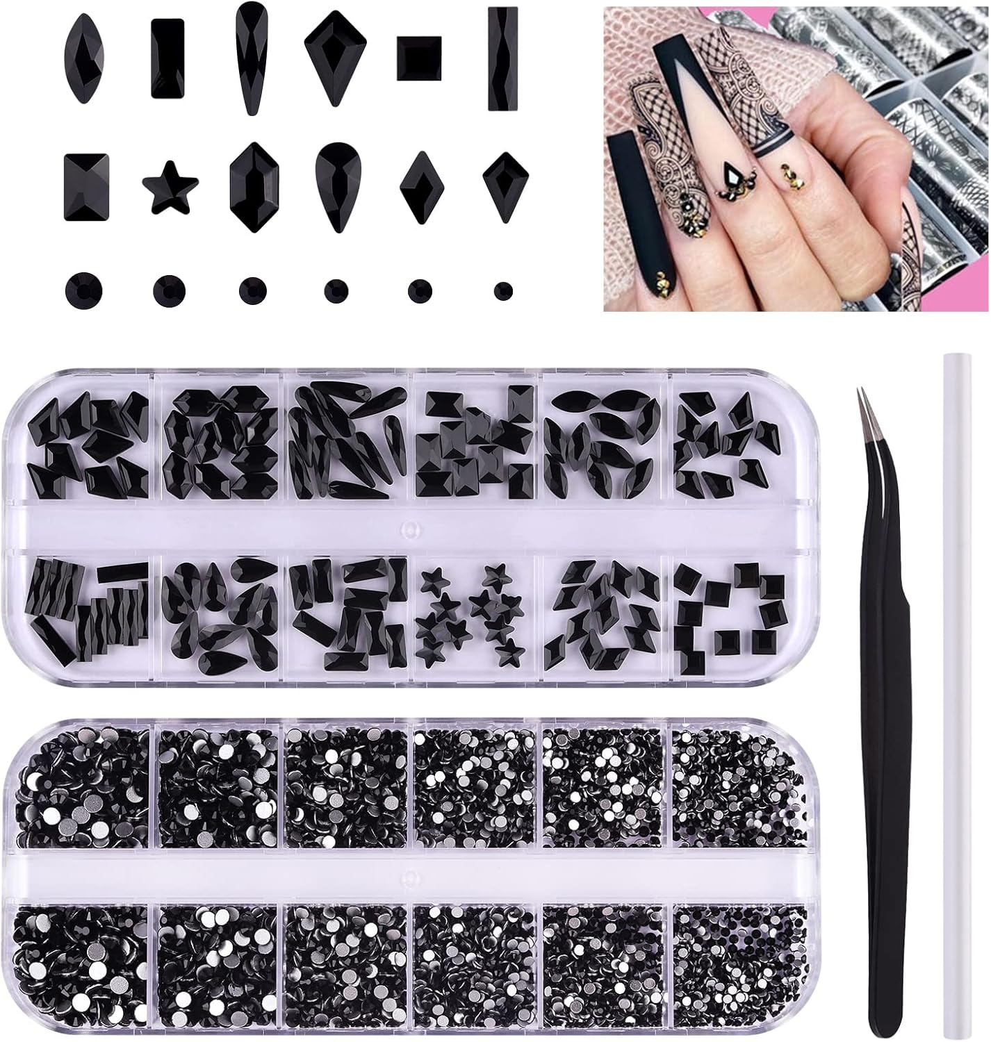 EBANKU Christmas Red Nail Rhinestones Hearts Butterfly round Shaped Nail Art Crystals Diamonds Flat Back Rhinestones 3D Diamond Stone Nail Gems with Tweezers for Halloween Christmas Valentine'S Day