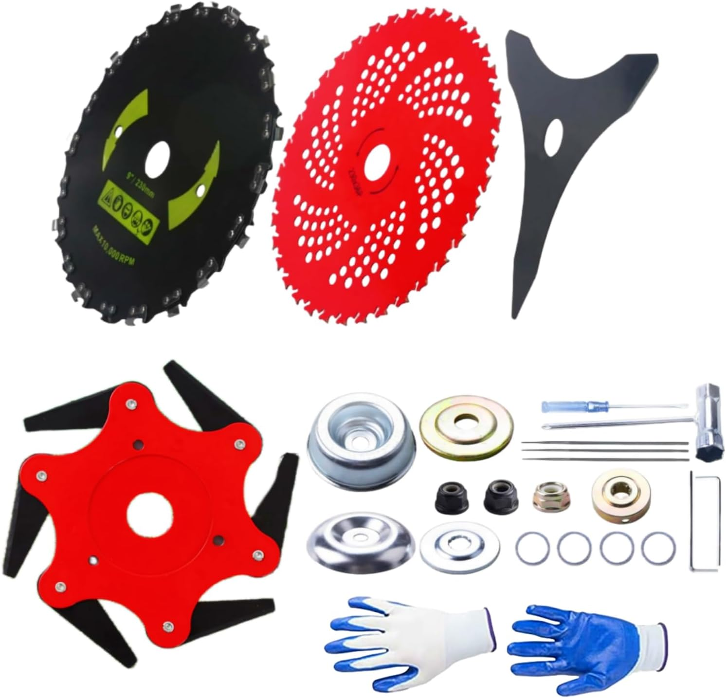 Brush Cutter Kit - 9" X 36T Carbide Tipped Blade, 9" X 20T Carbon Steel Chainsaw Tooth, 10" X 3T Carbon Blade, 6 Steel Razors Trimmer Head for Weed-Eater