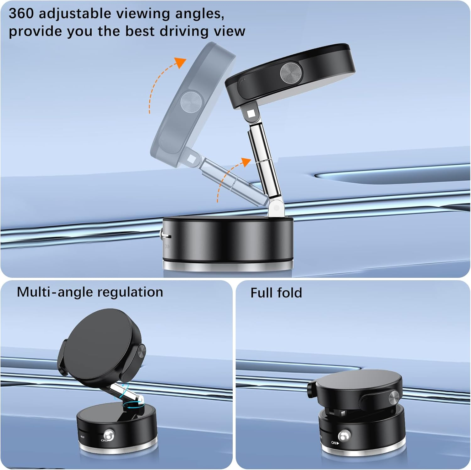 YINLAI Vacuum Suction Magnetic Phone Holder 2025 Car Mount with Reinforcing Clip, Phone Holder Car Accessories for All Cars Phone Mount for Cellphone Smartphone Mount Stand, Black image number 6