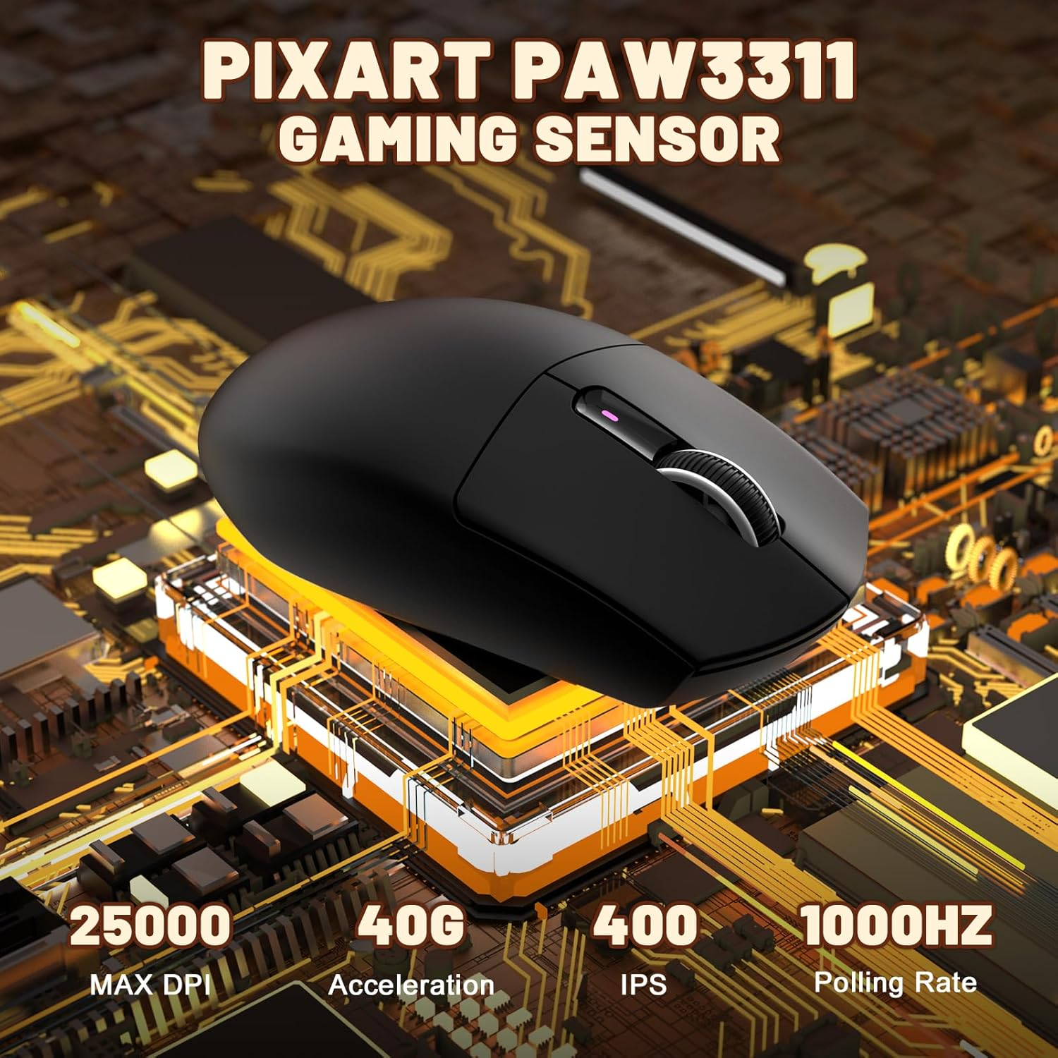 MAMBASNAKE Attack Shark G3 Wireless Gaming Mouse with Tri Mode Wired/2.4Ghz/Bt,59G Ultra-Lightweight,25000 DPI,1000 Polling,Pixart PAW3311 Sensor,500Mah Long Battery,Programmable for PC Gamer(Black) image number 4